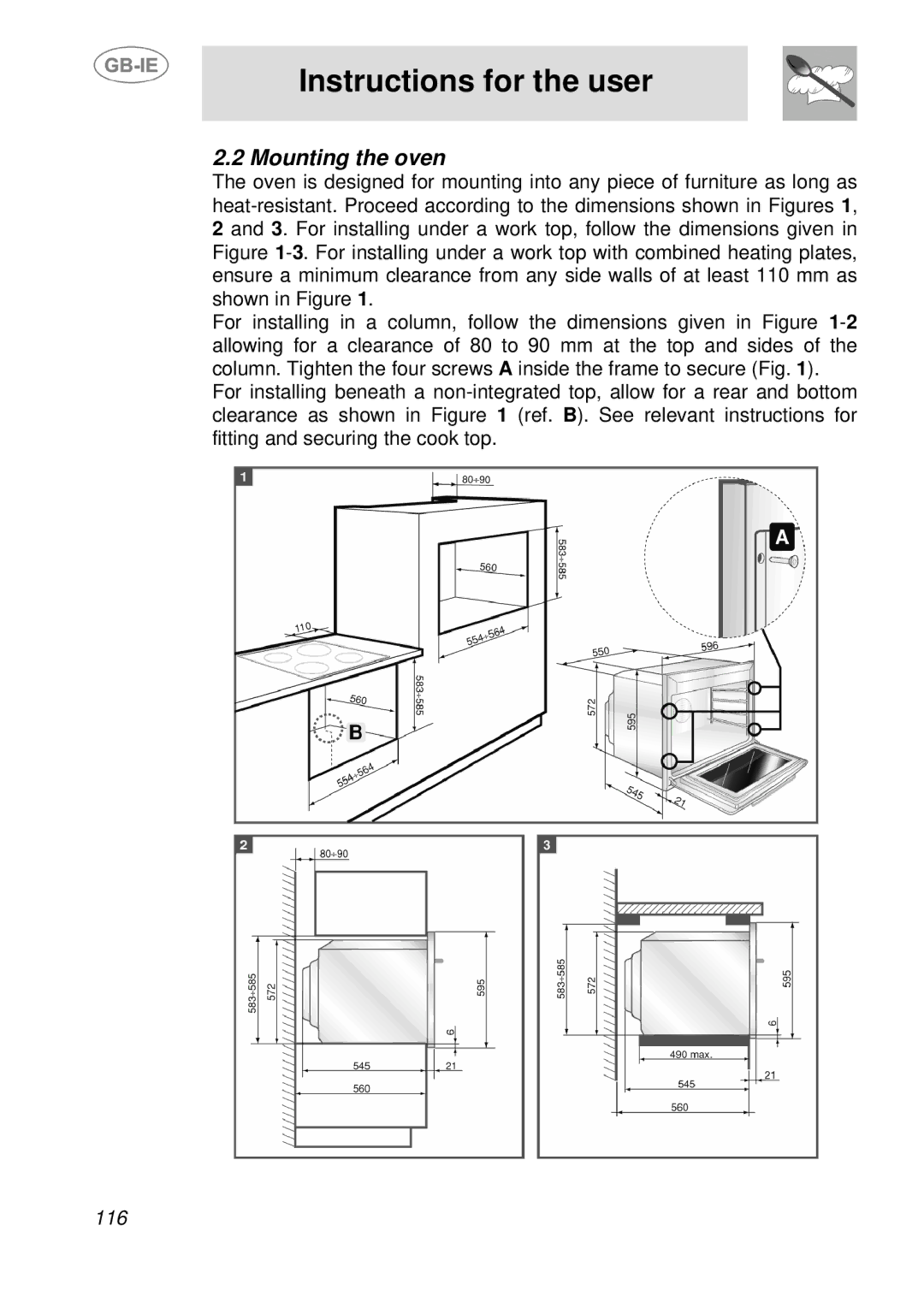 Smeg SDK398X-5, SDK380X-5 manual Mounting the oven 