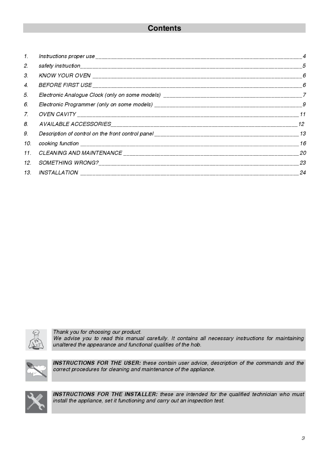 Smeg SDO10 manual Contents 