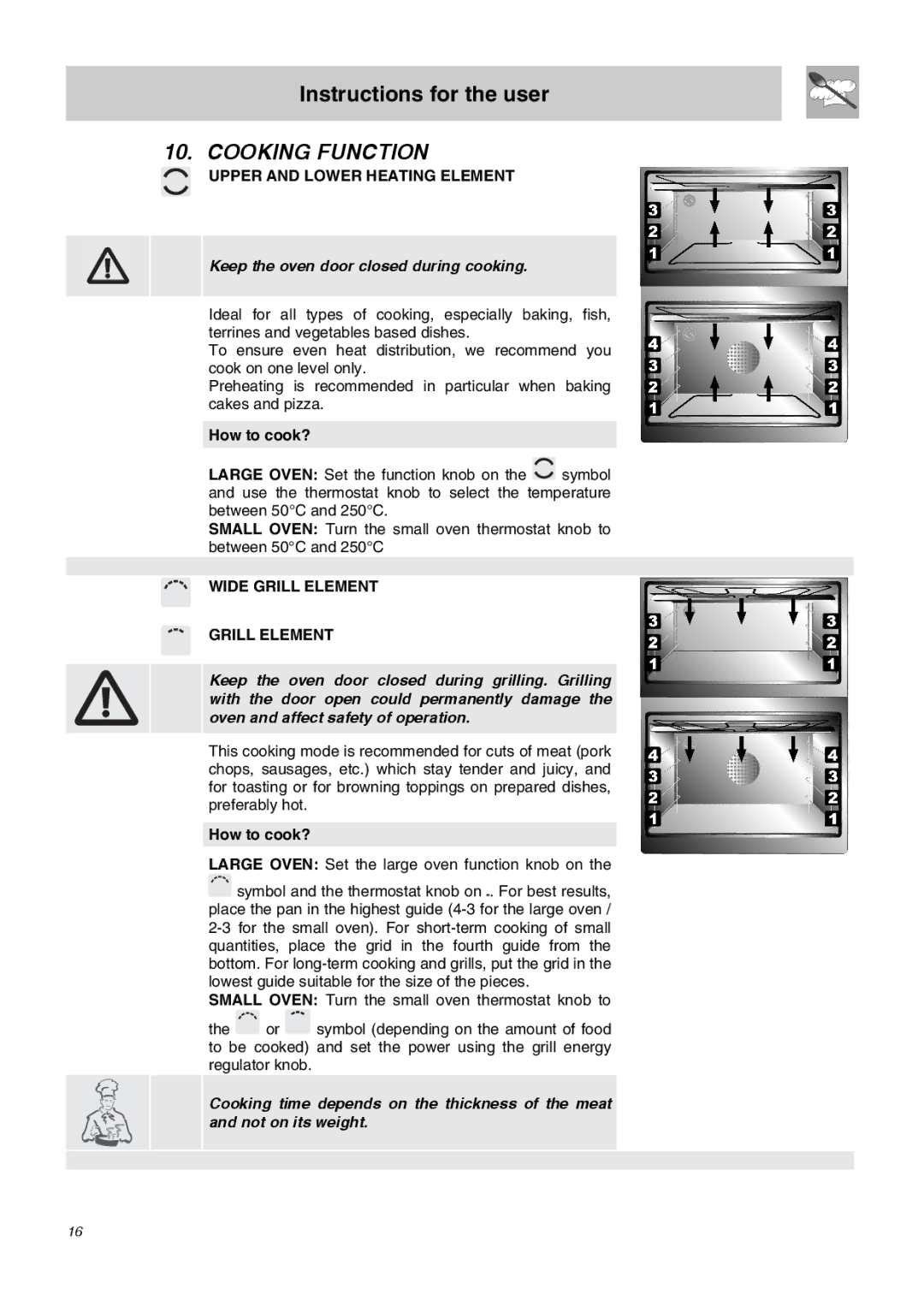 Smeg SDO10 manual Cooking Function, Upper and Lower Heating Element, How to cook?, Wide Grill Element 