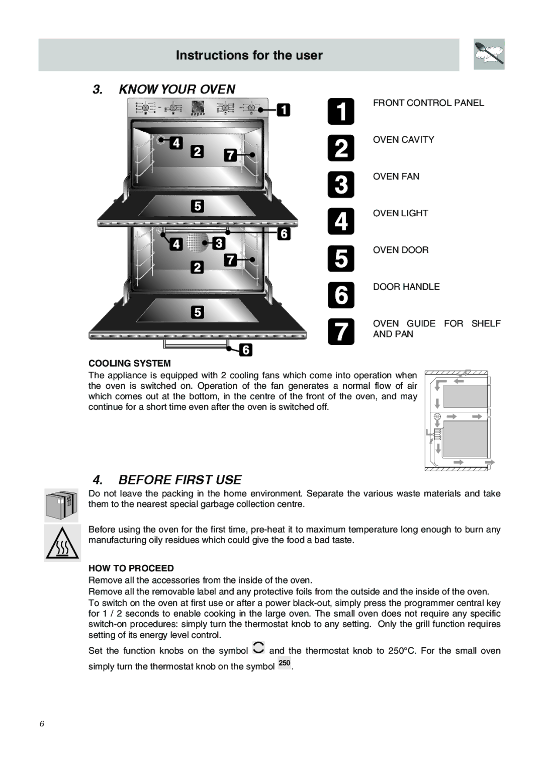 Smeg SDO10 manual Know Your Oven, Before First USE, Cooling System, HOW to Proceed 