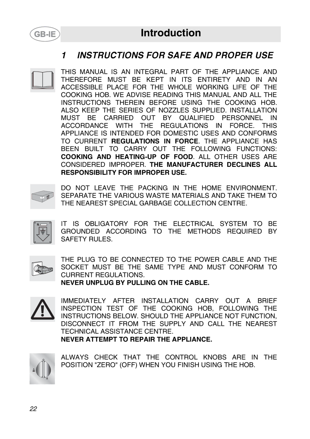 Smeg SDR575XG5 manual Introduction, Instructions for Safe and Proper USE 