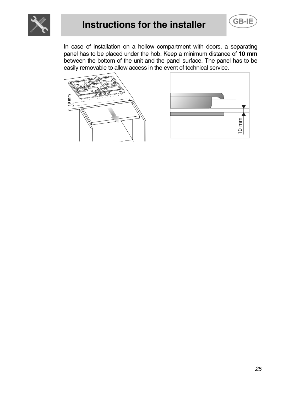 Smeg SDR60XG manual Instructions for the installer 