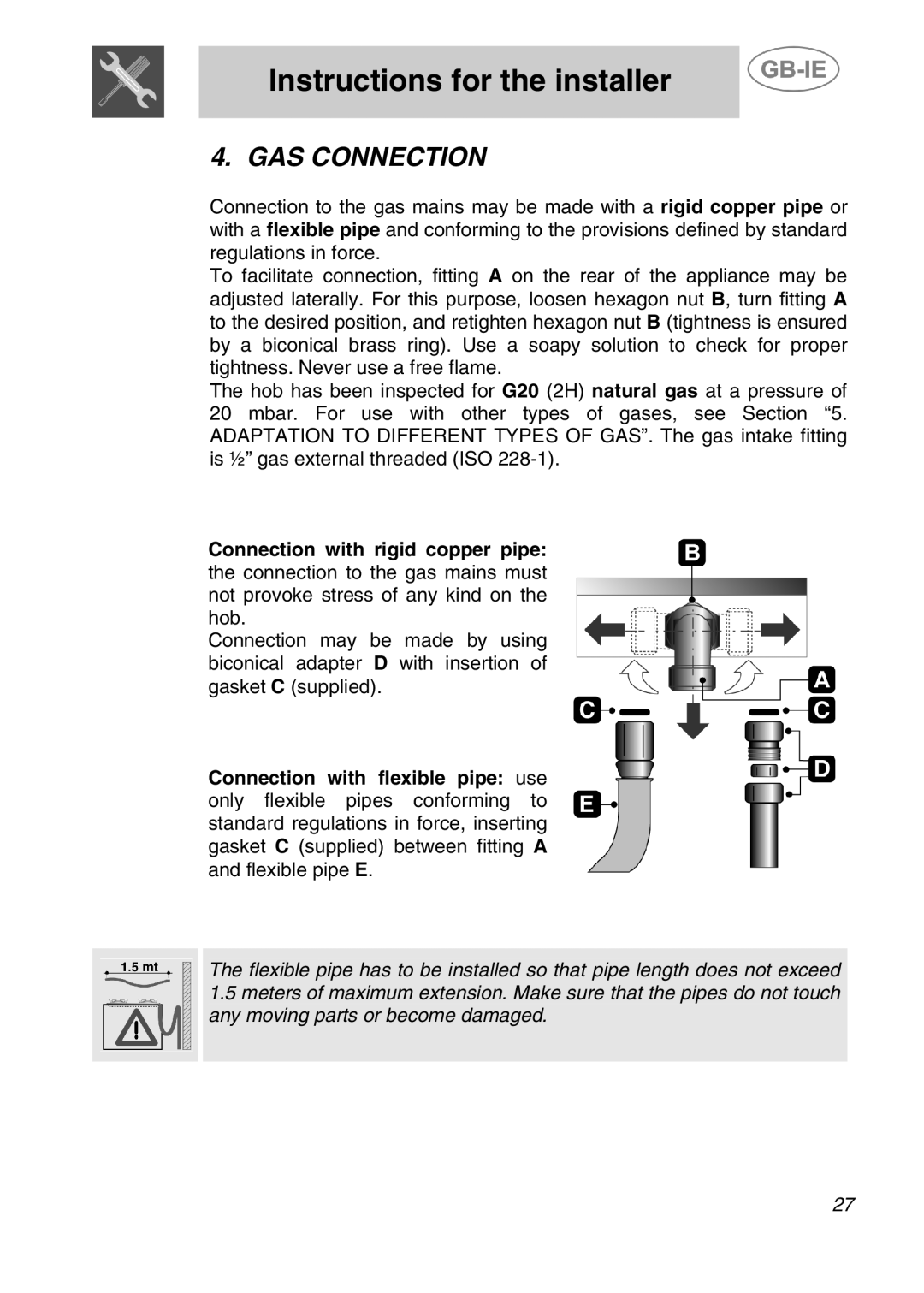 Smeg SDR60XG manual GAS Connection 