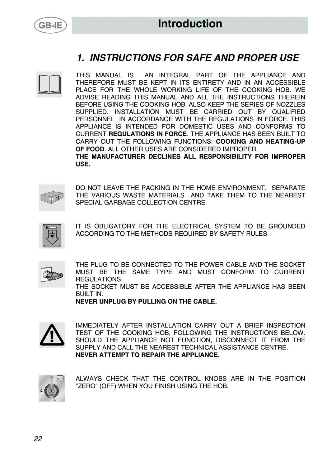 Smeg SDR60XG3 manual Introduction, Instructions for Safe and Proper USE 