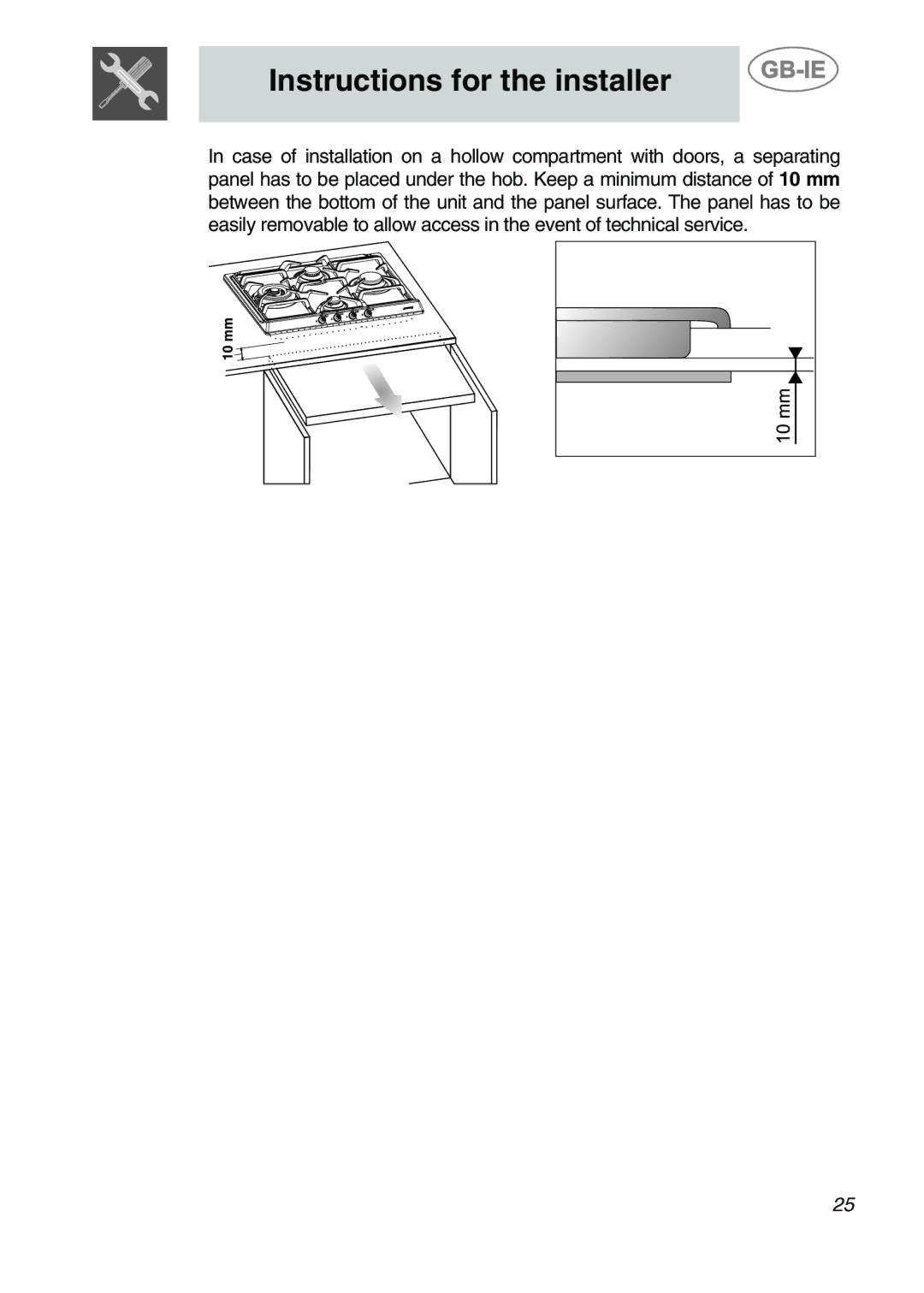 Smeg SDR60XG3 manual Instructions for the installer 