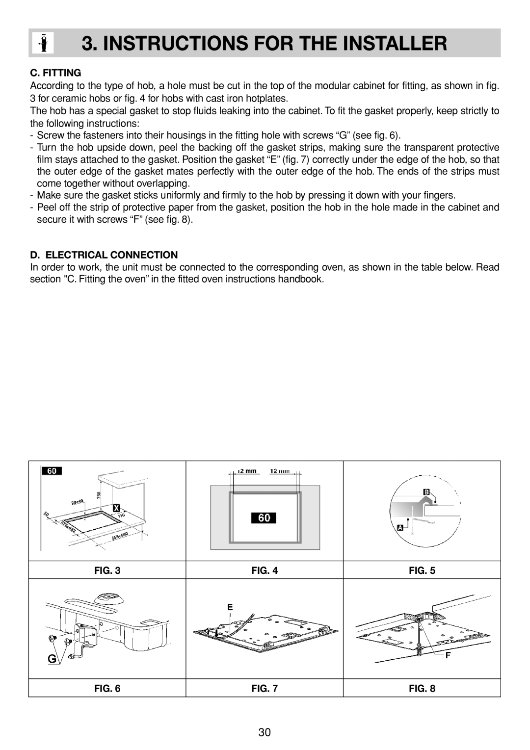 Smeg SE035 specifications Fitting, Electrical Connection 