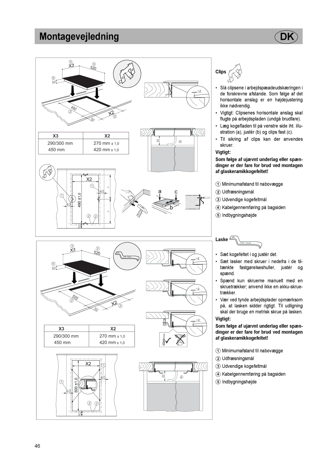 Smeg SE2320ID manual Clips, Til sikring af clips kan der anvendes skruer, Laske 