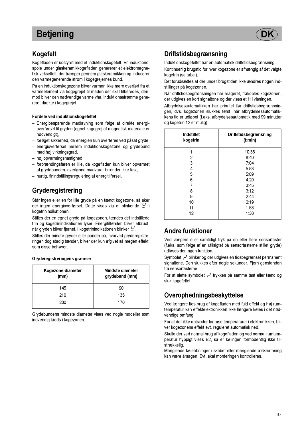 Smeg SE2320ID manual Betjening 