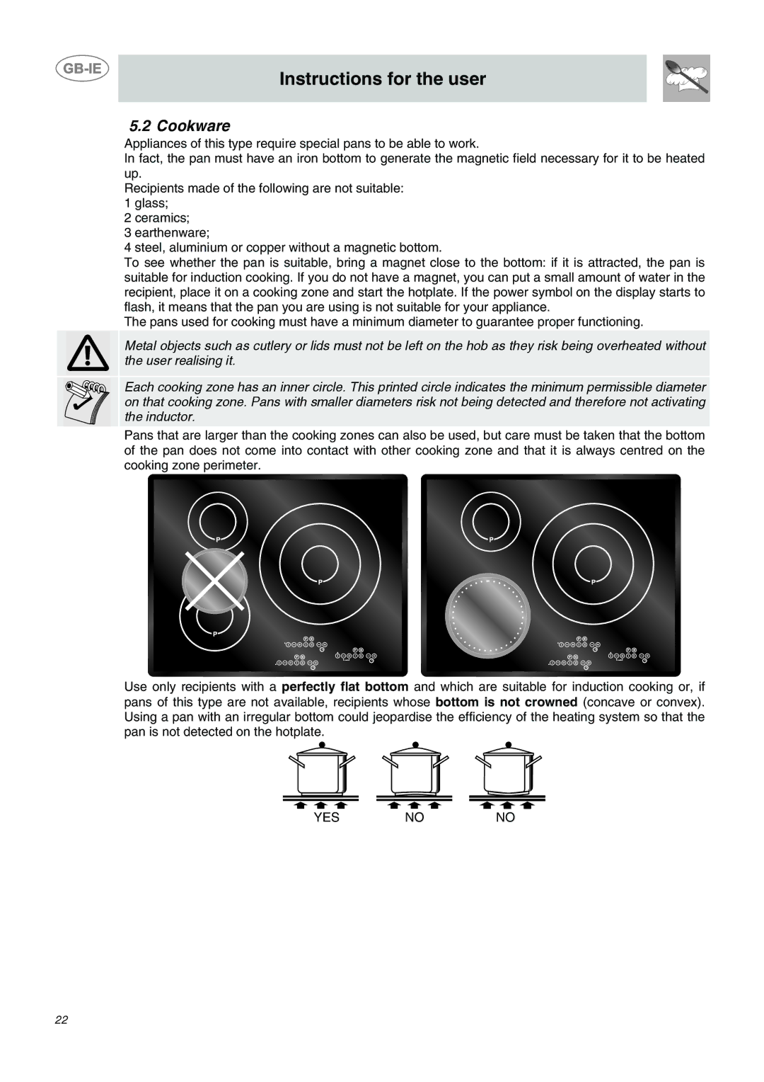 Smeg SE2320ID1, SE2631ID1 manual Cookware 