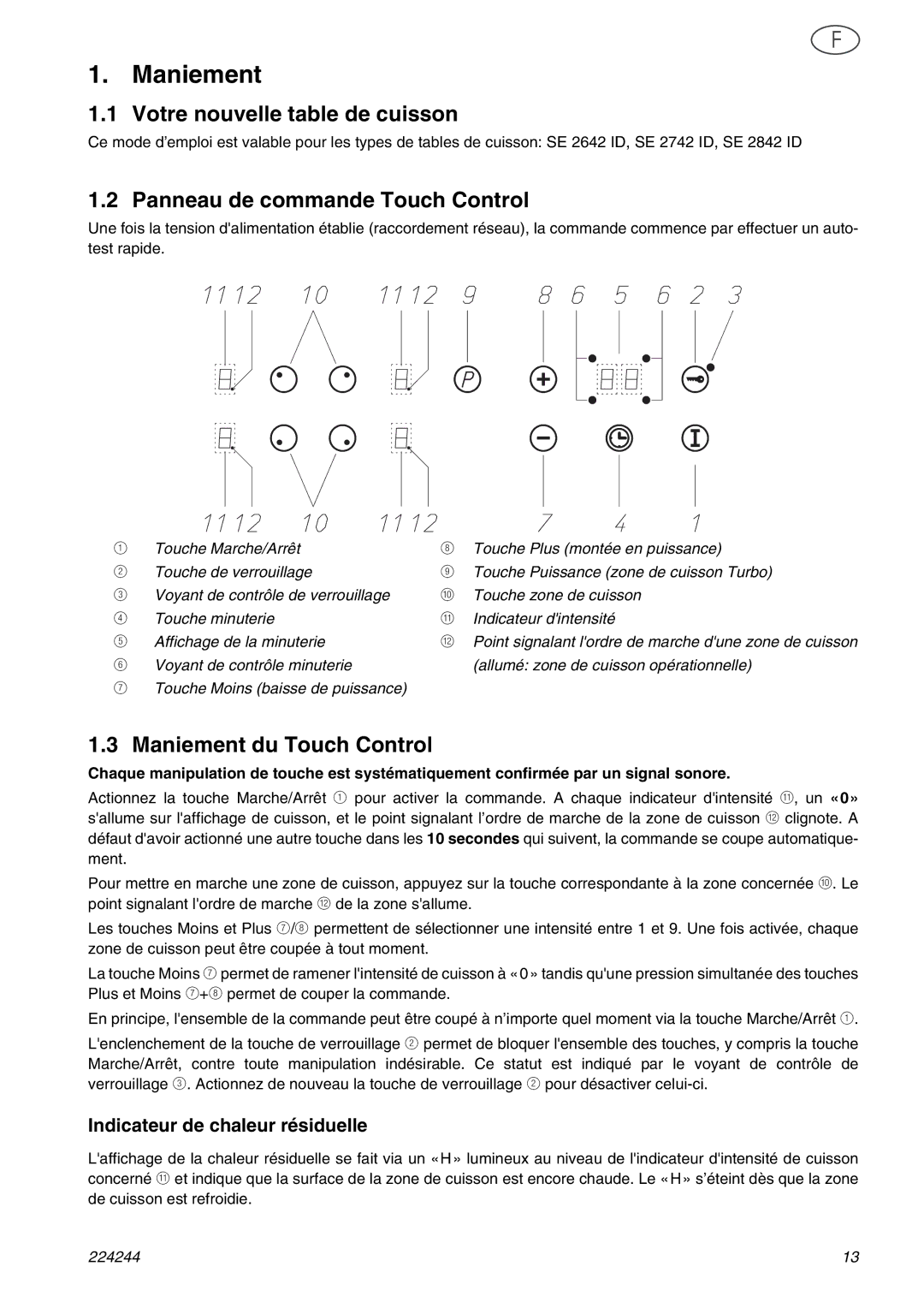 Smeg SE2642ID manual Votre nouvelle table de cuisson, Panneau de commande Touch Control, Maniement du Touch Control 