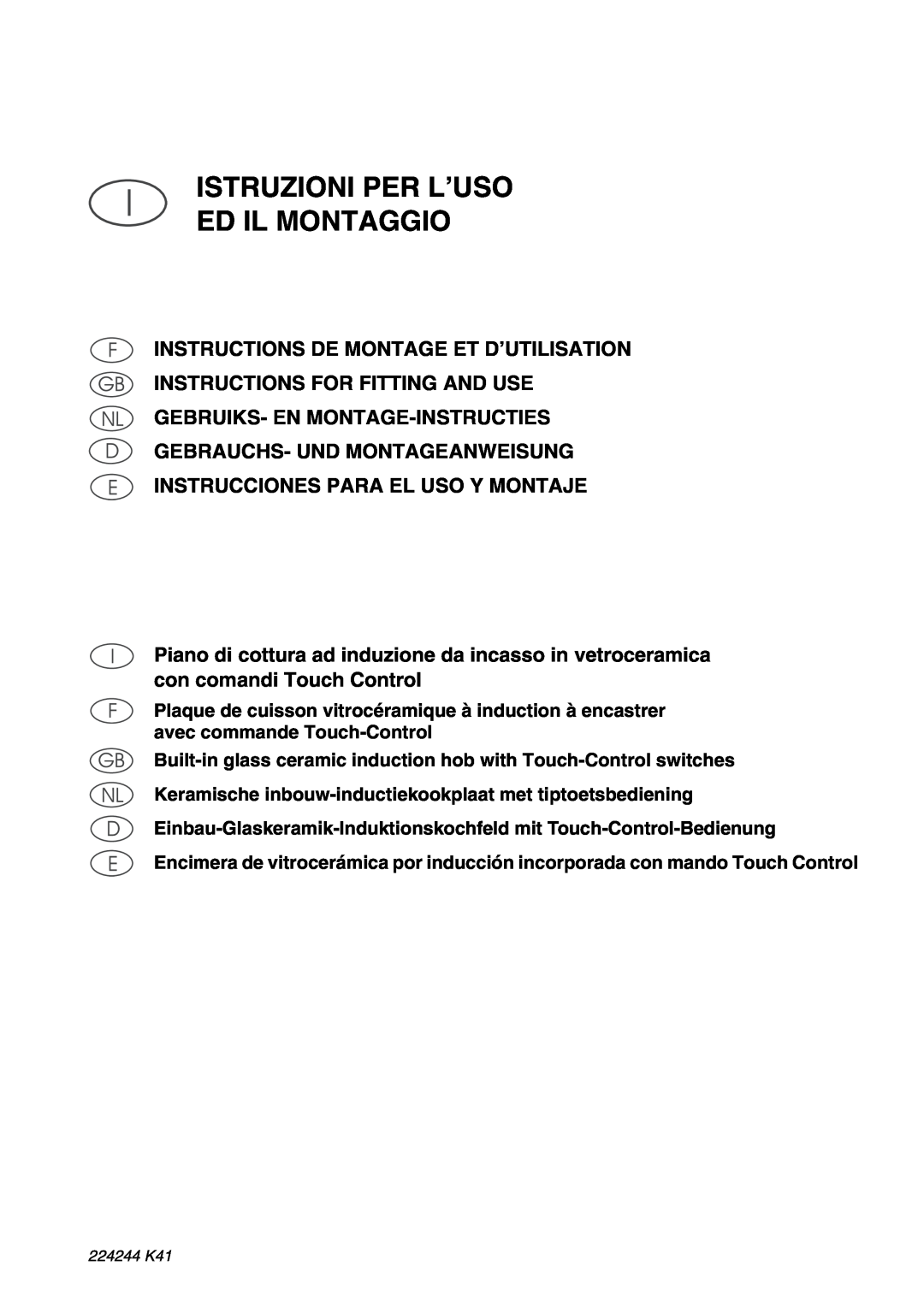 Smeg SE2642ID1 manual Istruzioni Per L’Uso Ed Il Montaggio 