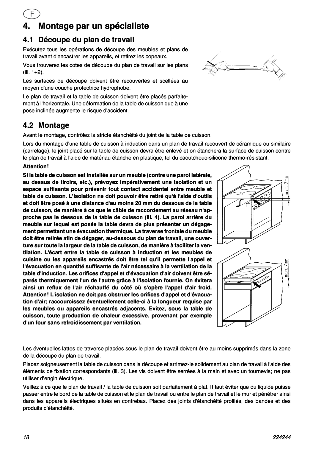 Smeg SE2642ID1 manual Montage par un spécialiste, 4.1 Découpe du plan de travail 