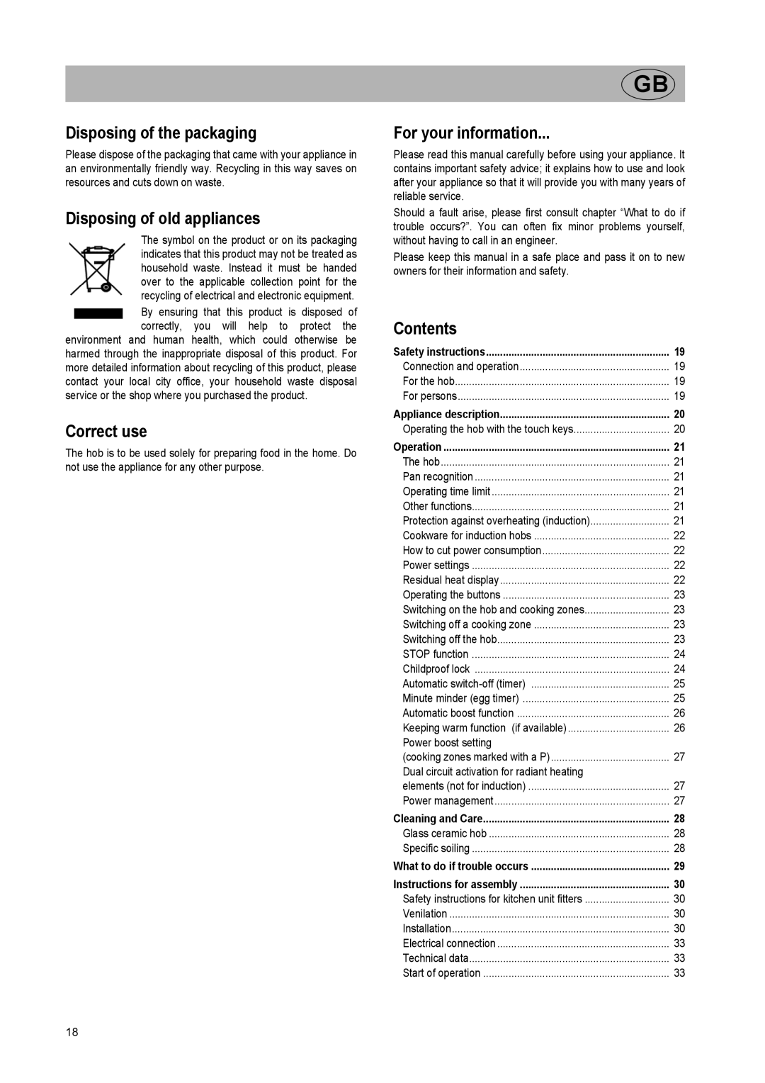 Smeg SE2642ID2 manual Disposing of the packaging, Disposing of old appliances, Correct use, For your information 