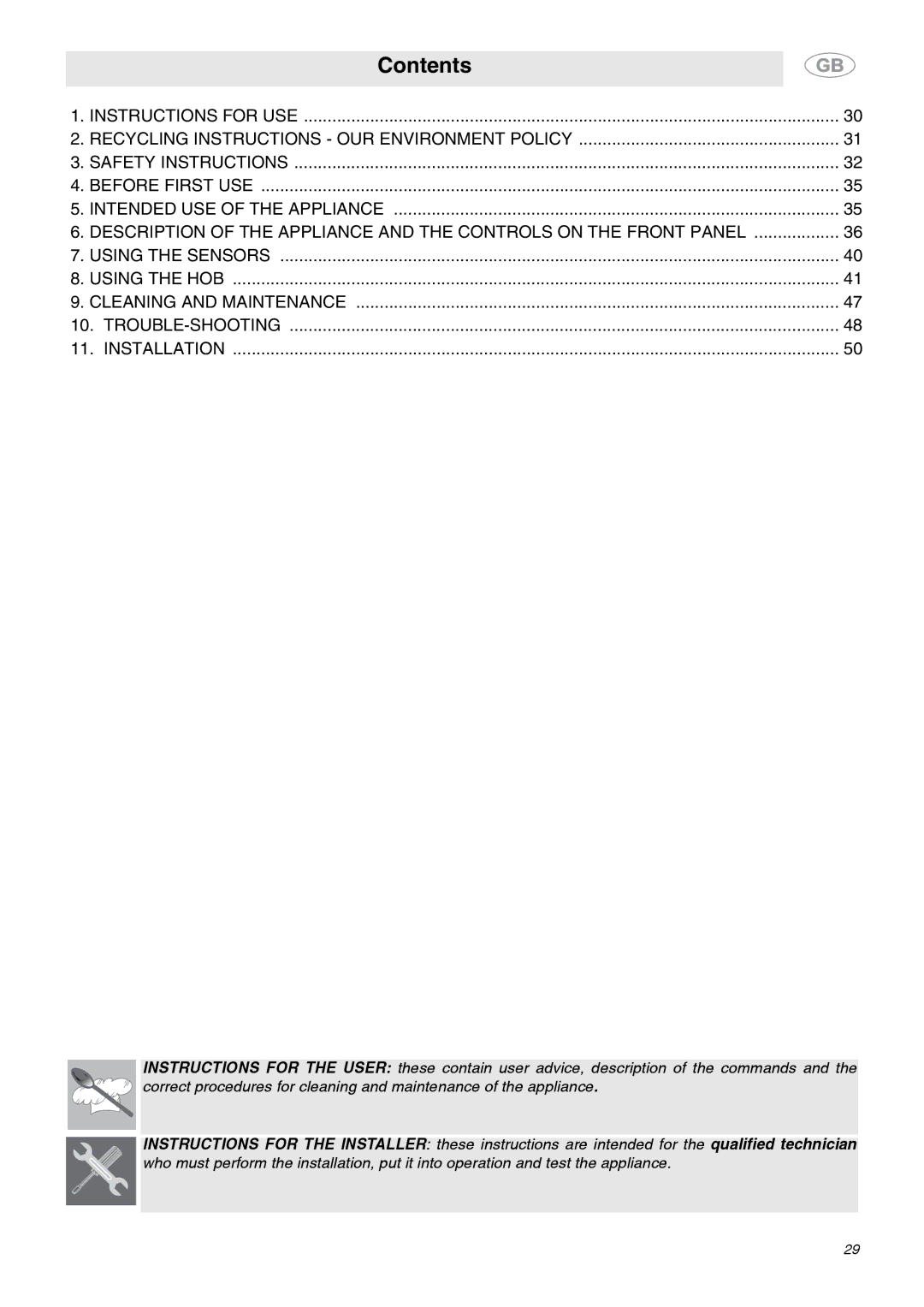 Smeg SE2642ID3 manual Contents 