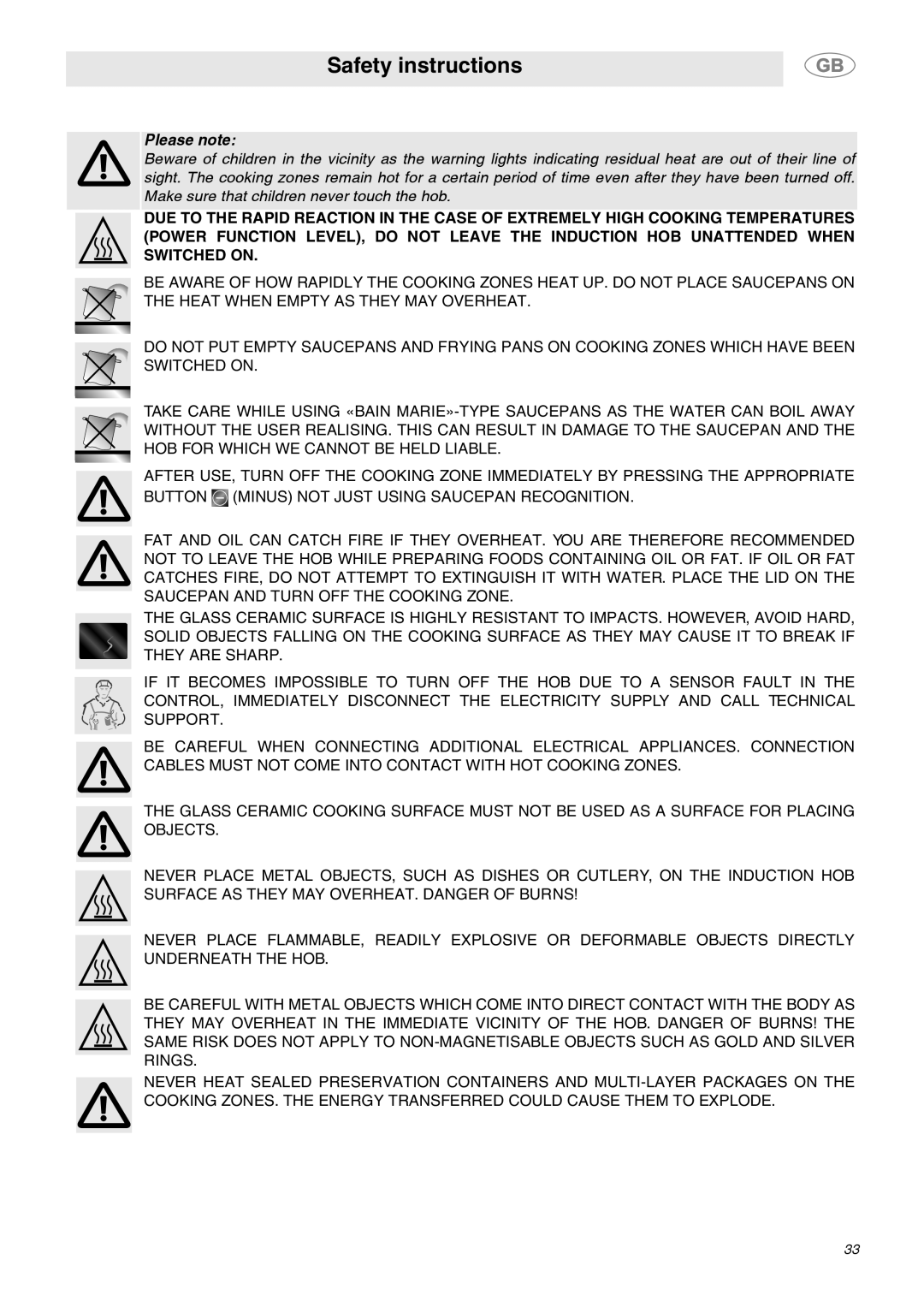 Smeg SE2642ID3 manual Please note 