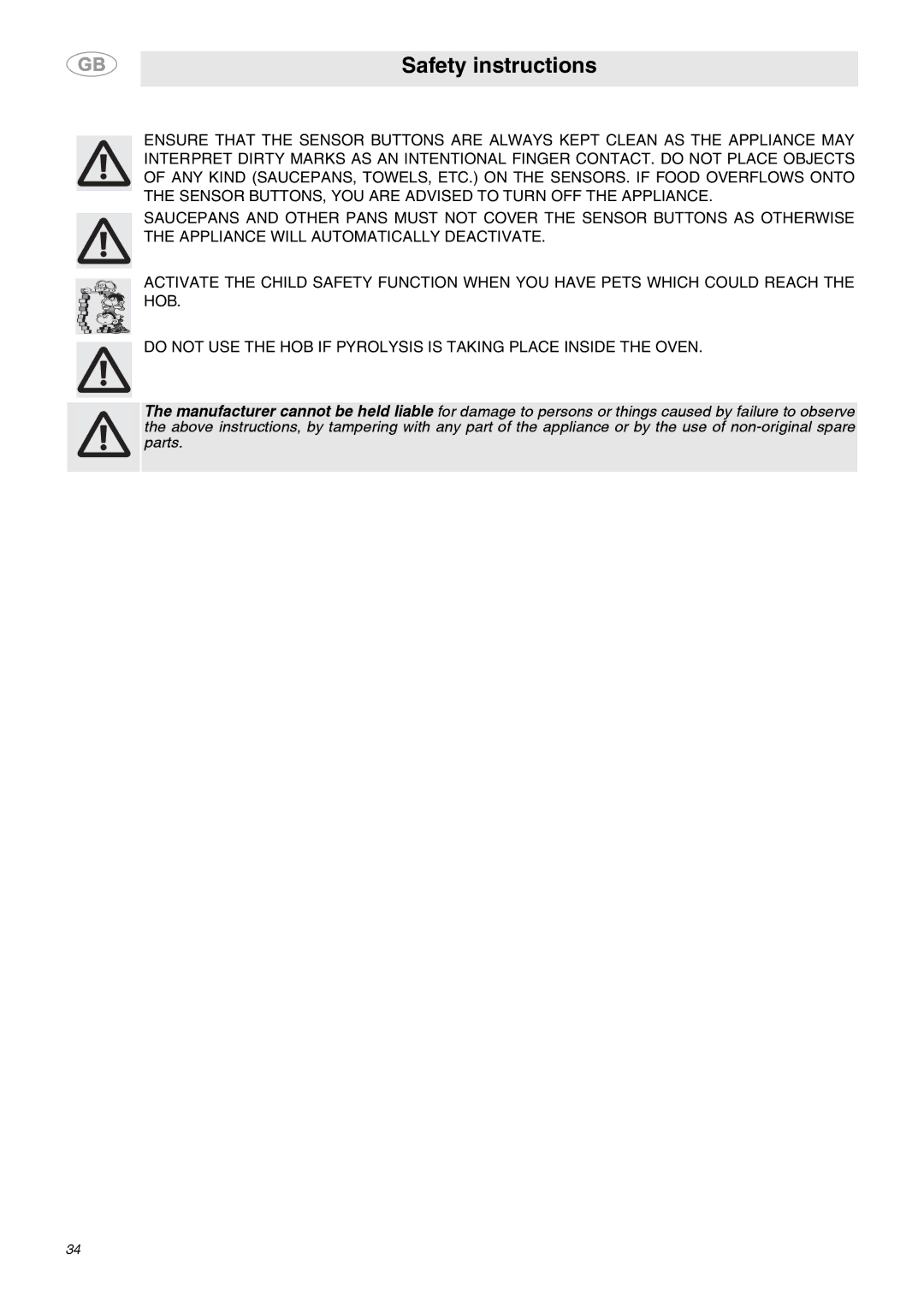 Smeg SE2642ID3 manual Safety instructions 