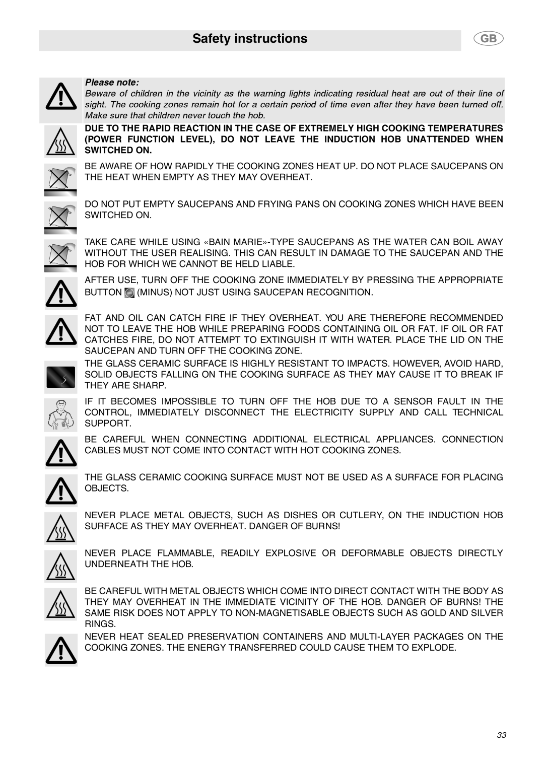 Smeg SE2642ID3 manual Safety instructions, Please note 