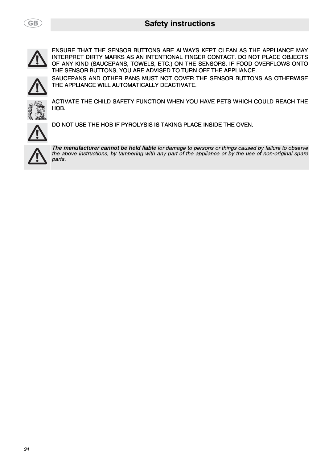 Smeg SE2642ID3 manual Safety instructions 