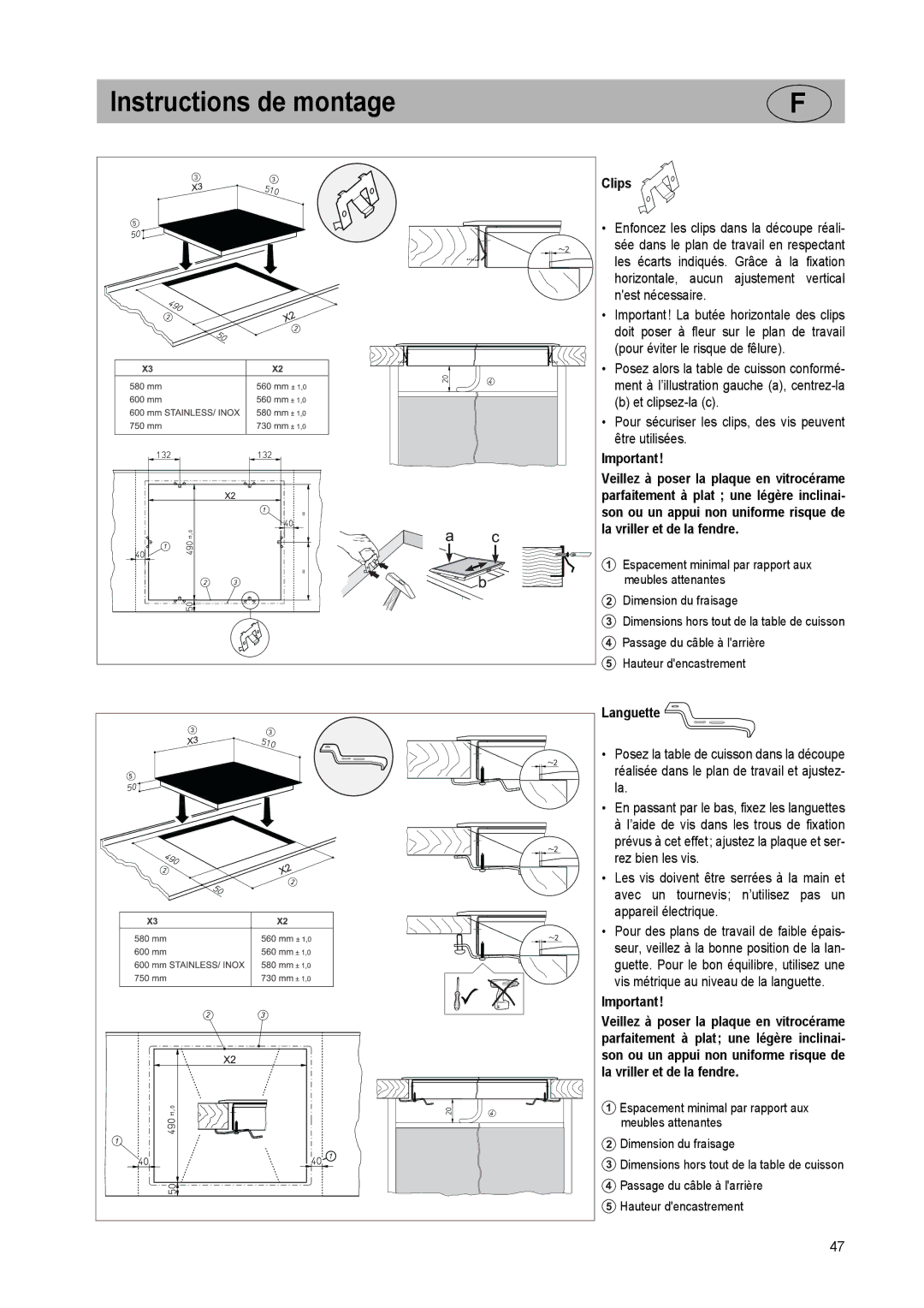 Smeg SE2842ID2 manual Clips, Languette 