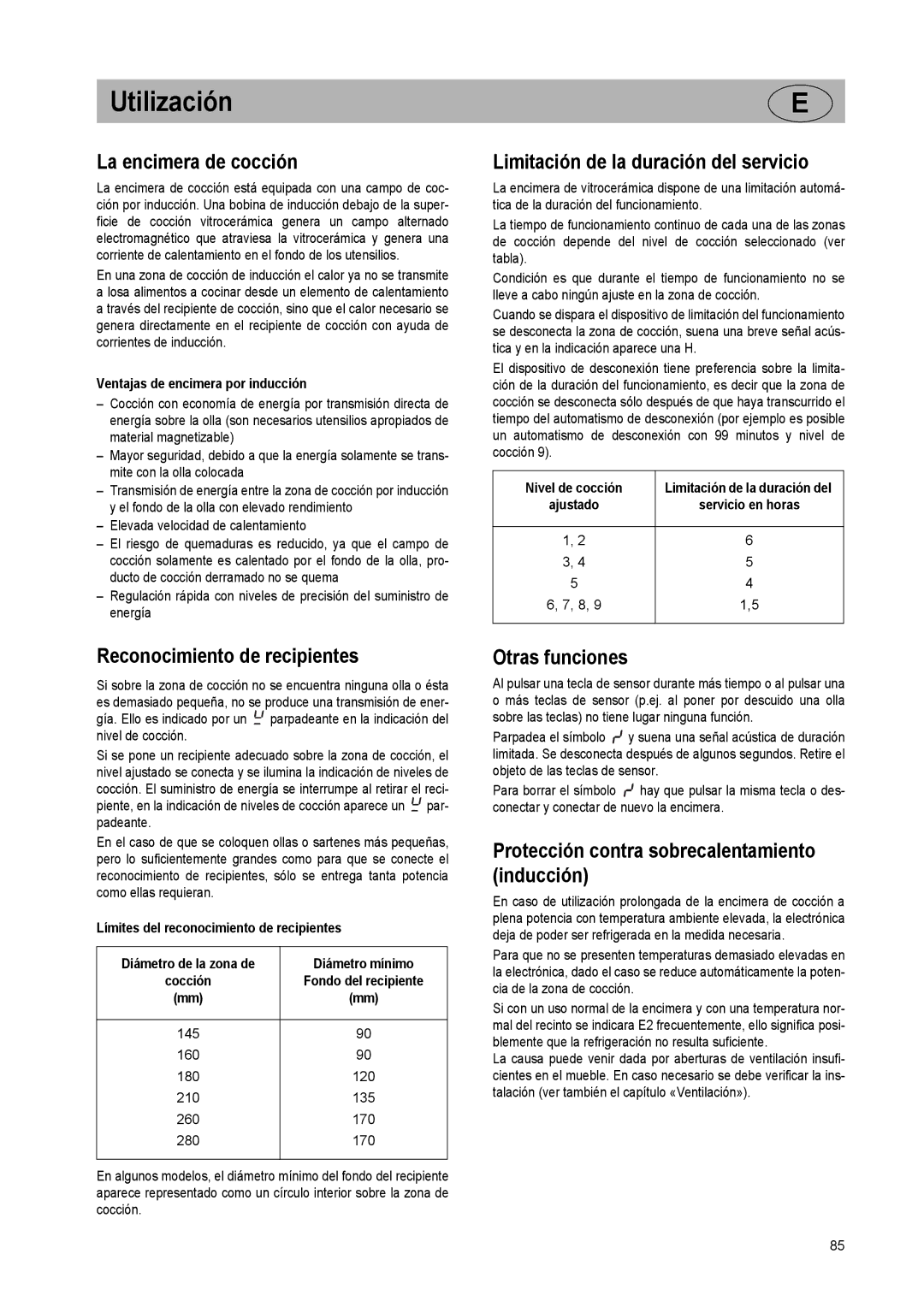 Smeg SE2931ID manual Utilización 