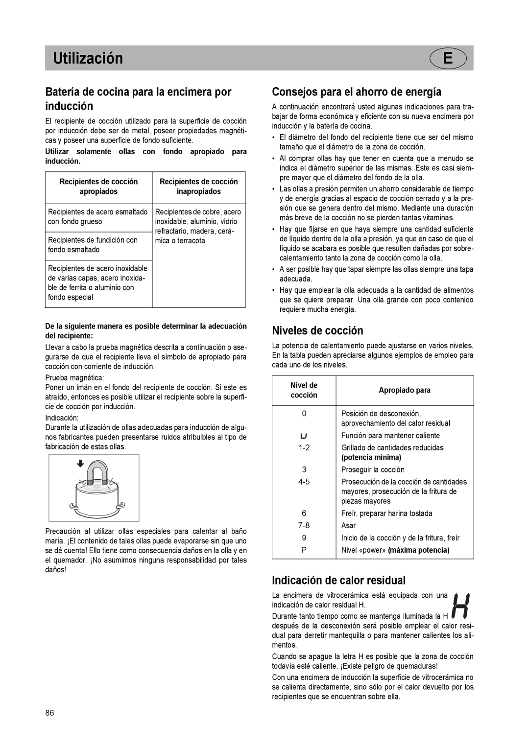 Smeg SE2931ID Batería de cocina para la encimera por inducción, Consejos para el ahorro de energía, Niveles de cocción 