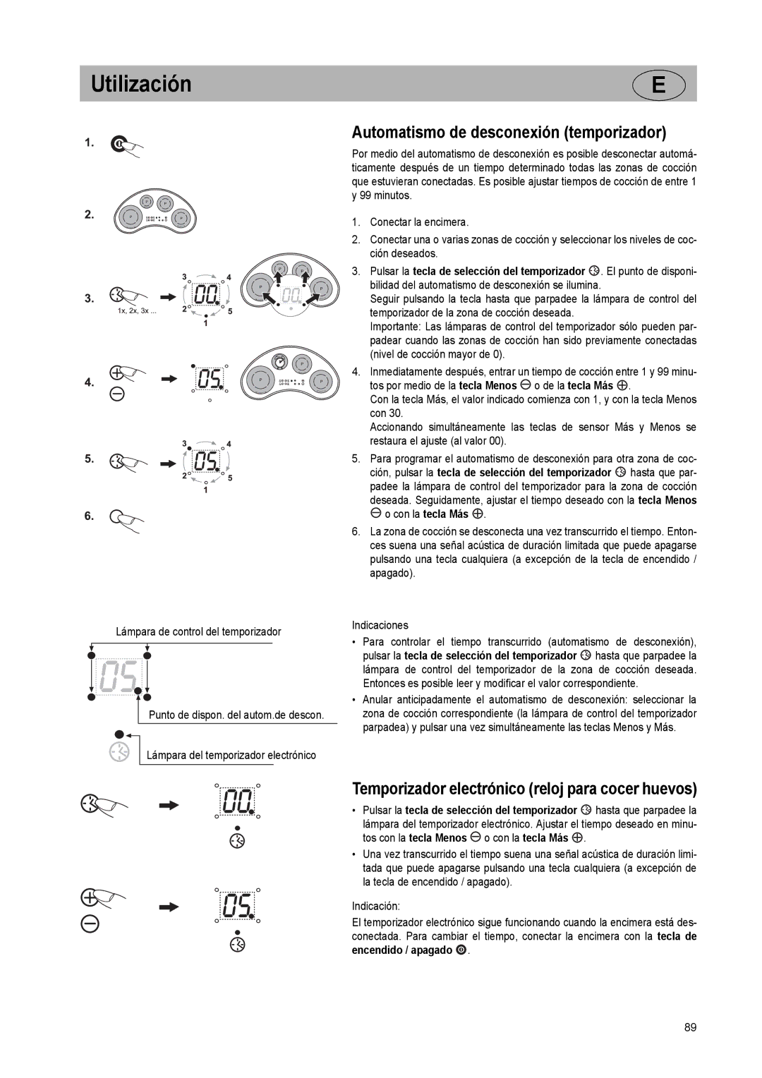 Smeg SE2931ID manual Automatismo de desconexión temporizador, Temporizador electrónico reloj para cocer huevos 