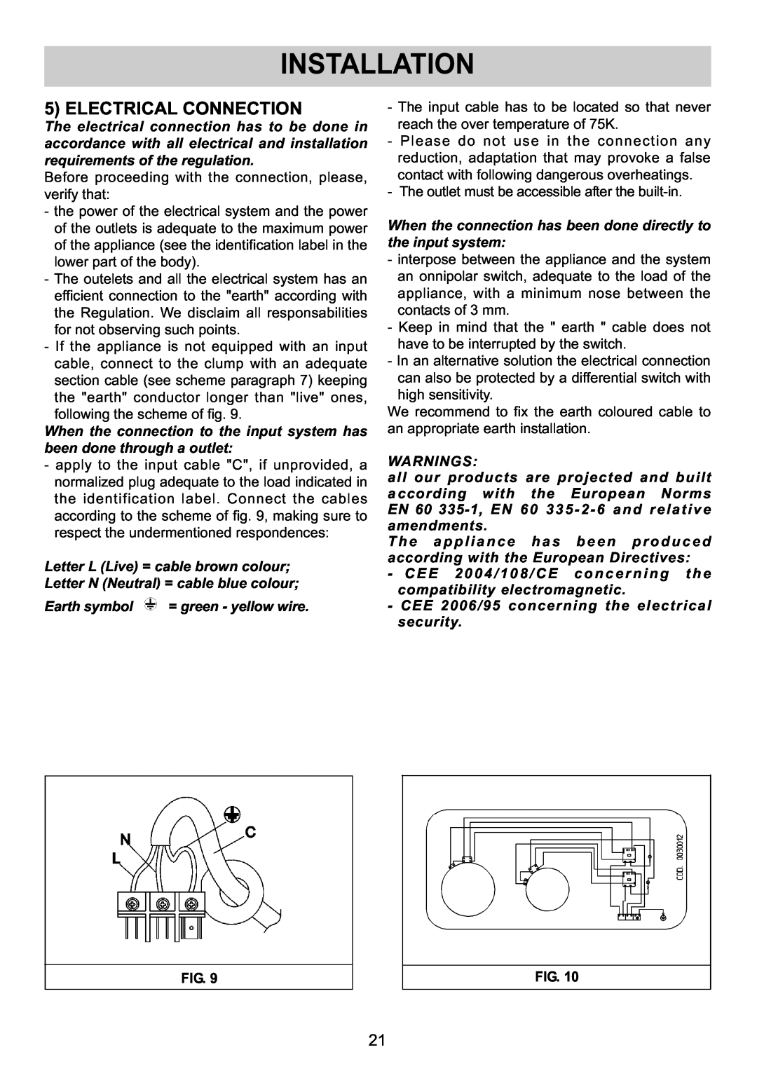 Smeg SE32CX manual Electrical Connection, Installation 