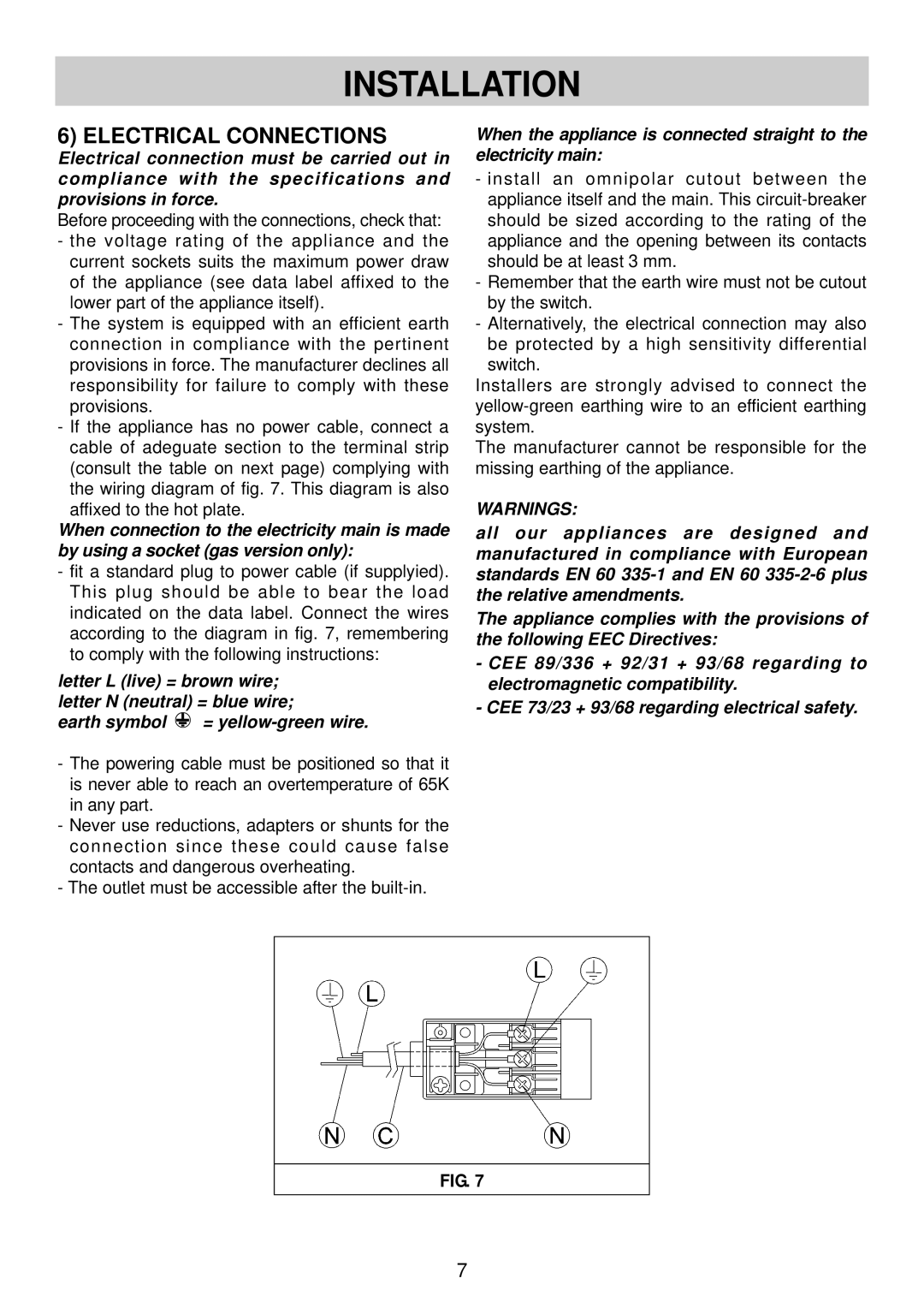 Smeg SE32X manual Electrical Connections 