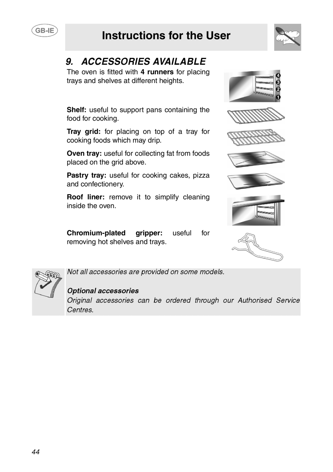 Smeg SE365MF-5 manual Accessories Available 