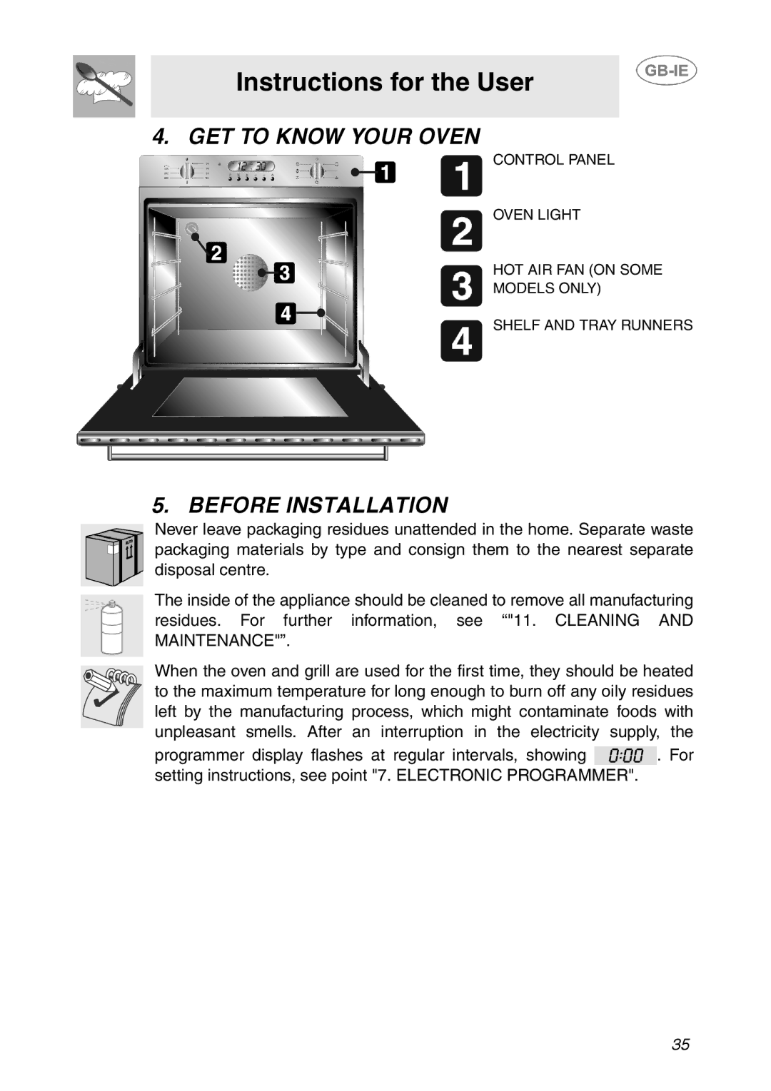 Smeg SE365MF-5 manual Instructions for the User, GET to Know Your Oven, Before Installation 