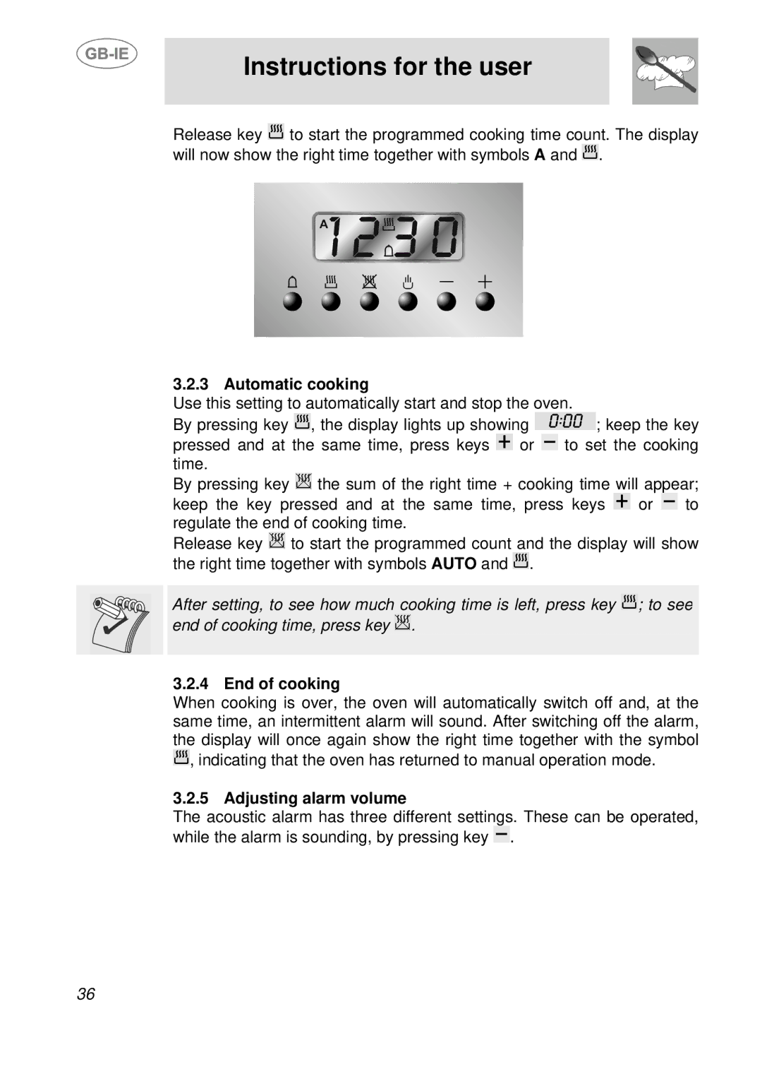 Smeg SE598X-5, SE598XGT manual Automatic cooking, End of cooking, Adjusting alarm volume 