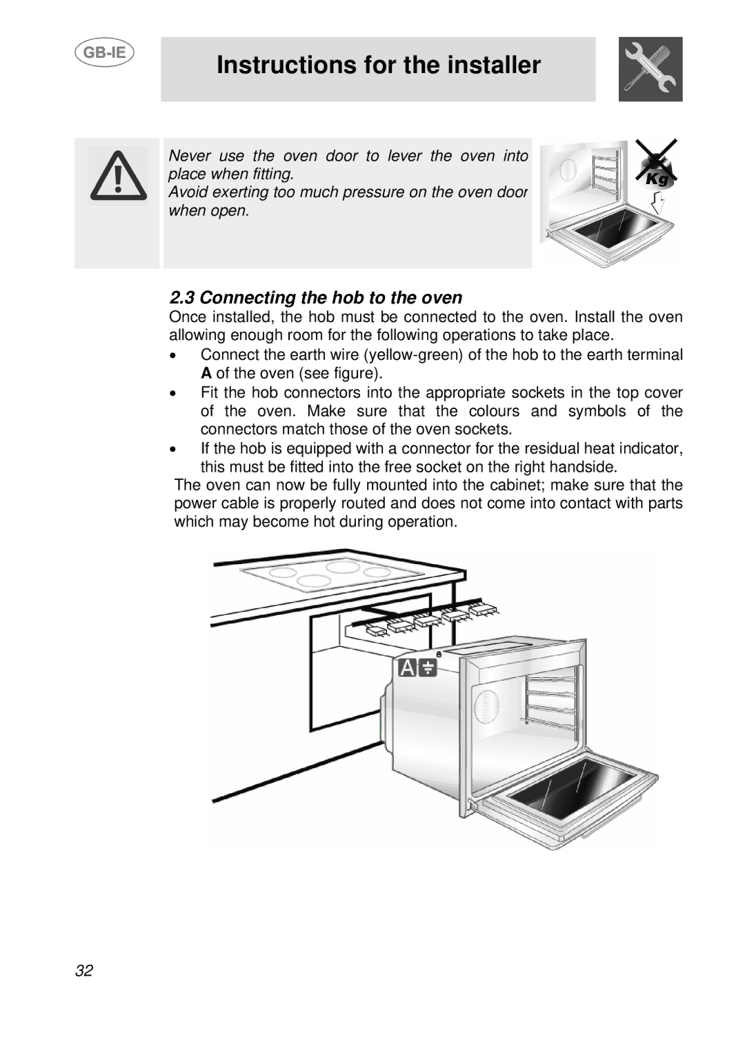 Smeg SE598XGT, SE598X-5 manual Connecting the hob to the oven 