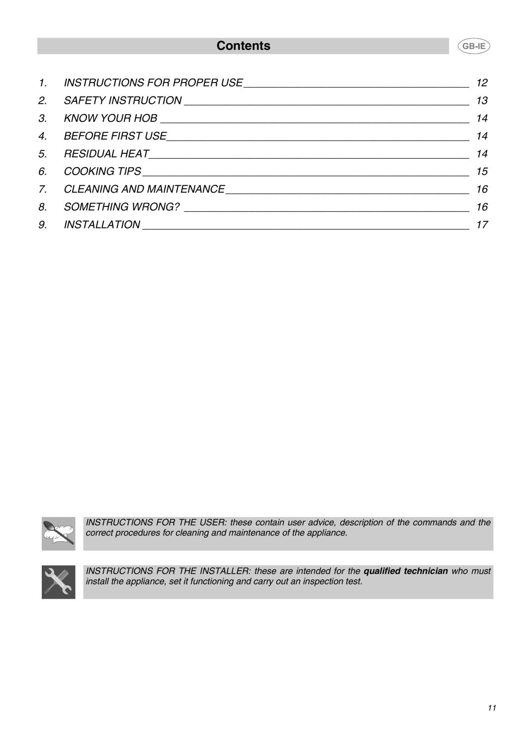 Smeg SE60X manual Contents 