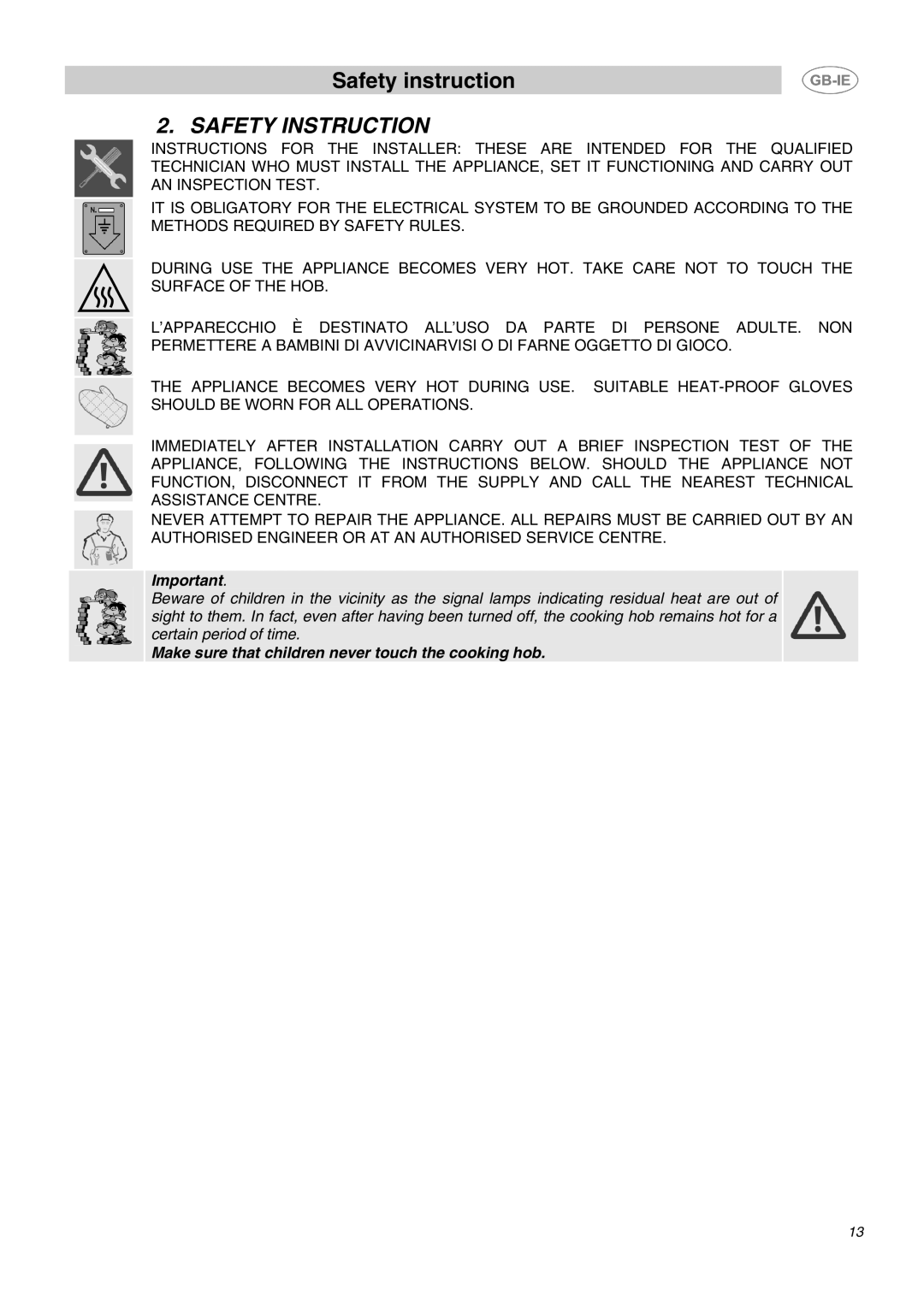 Smeg SE60X manual Safety Instruction 