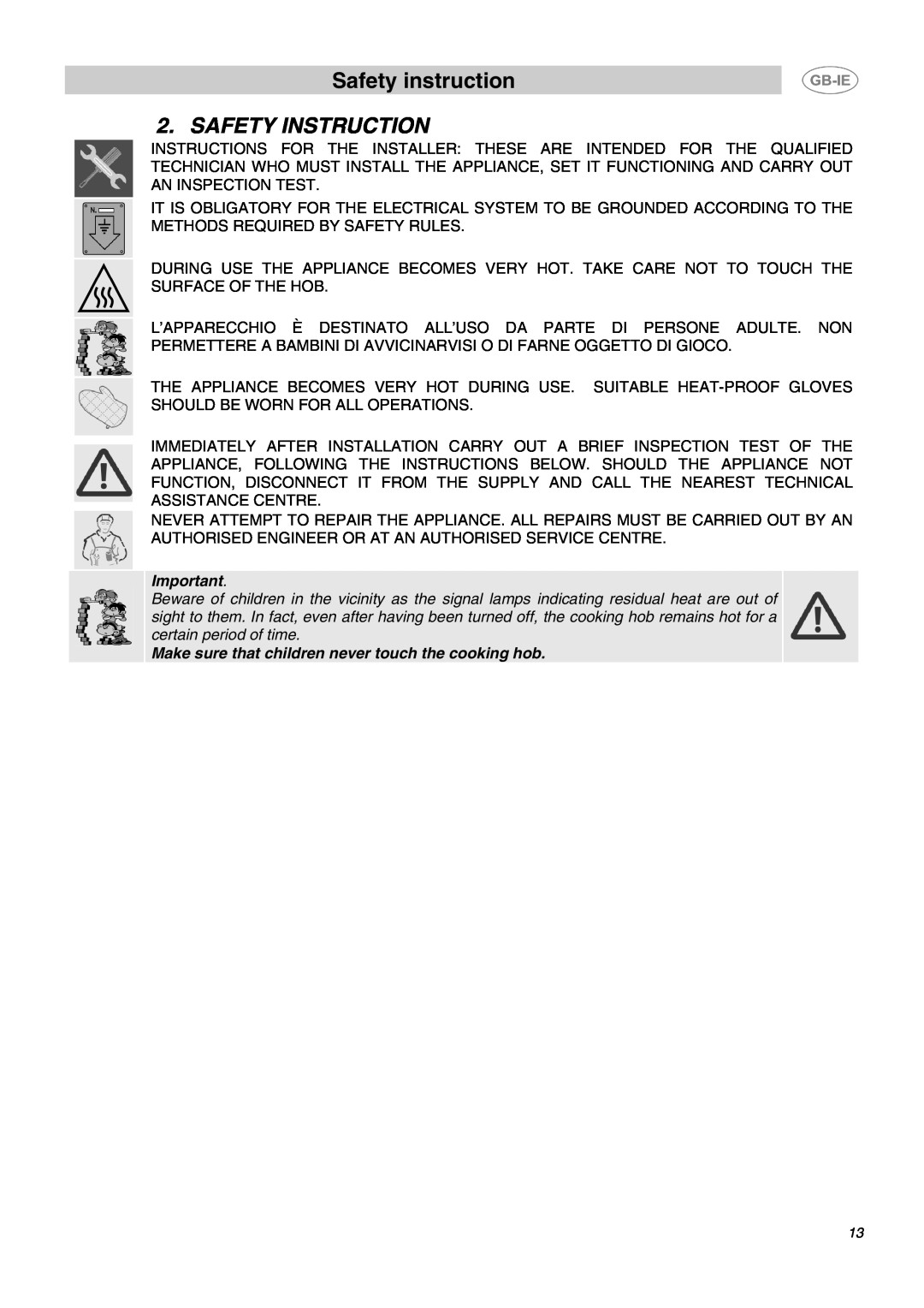 Smeg SE60X manual Safety instruction, Safety Instruction 