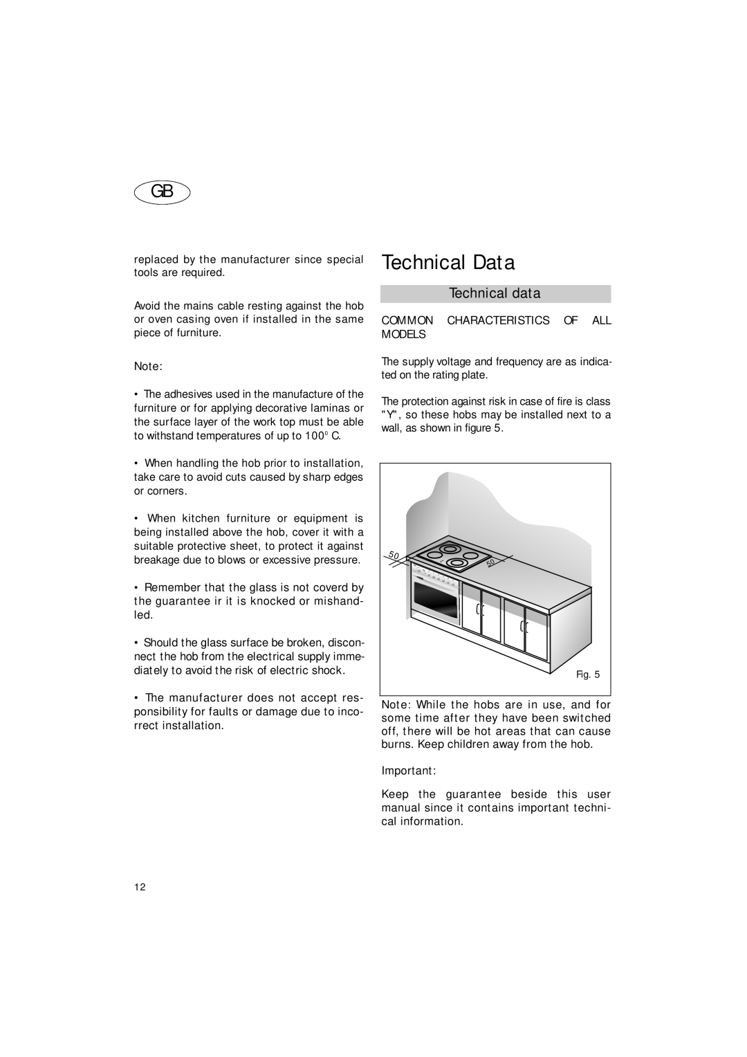 Smeg SE631CX manual Technical Data, Technical data 