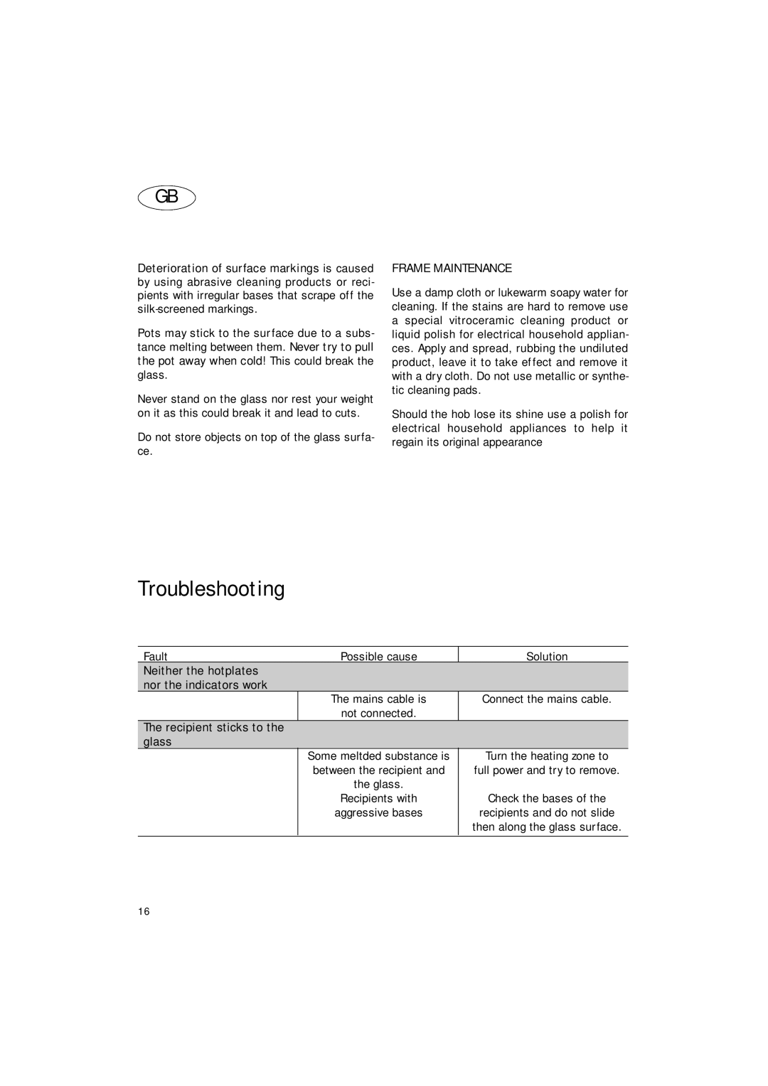 Smeg SE631CX manual Troubleshooting 