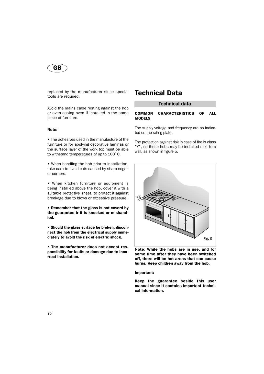 Smeg SE631CX manual Technical Data, Technical data 