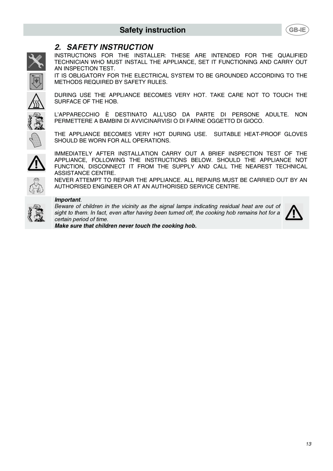 Smeg SE65CX manual Safety instruction, Safety Instruction 