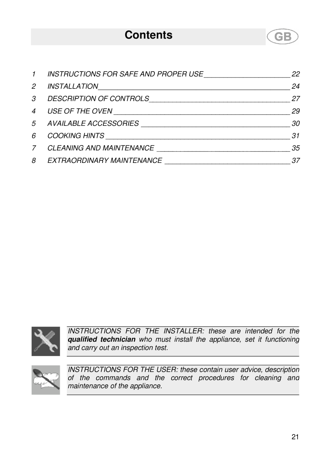 Smeg SE900-5 manual Contents 