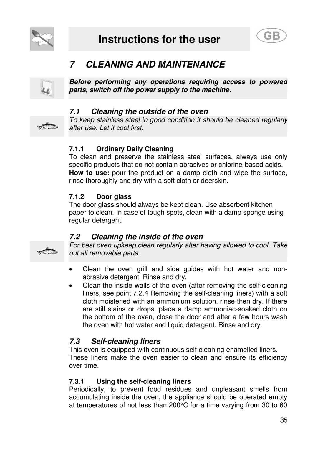 Smeg SE900-5 manual Cleaning and Maintenance, Cleaning the outside of the oven, Cleaning the inside of the oven 