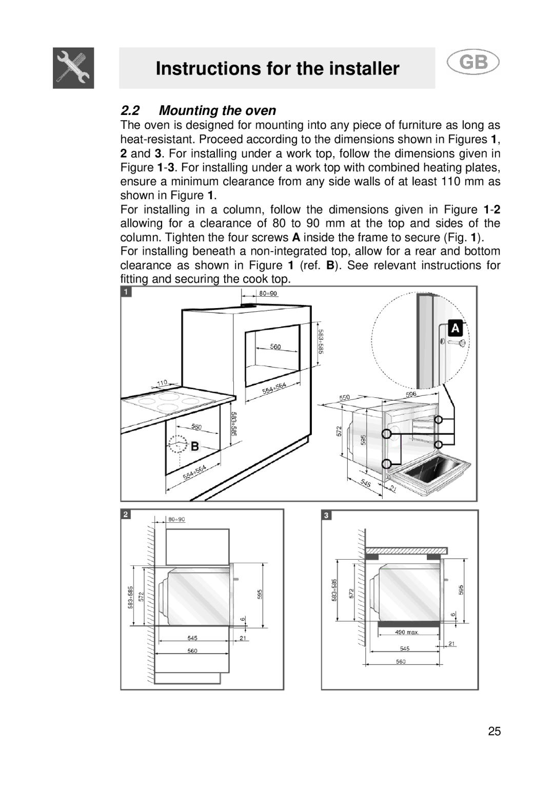 Smeg SE900-5 manual Mounting the oven 