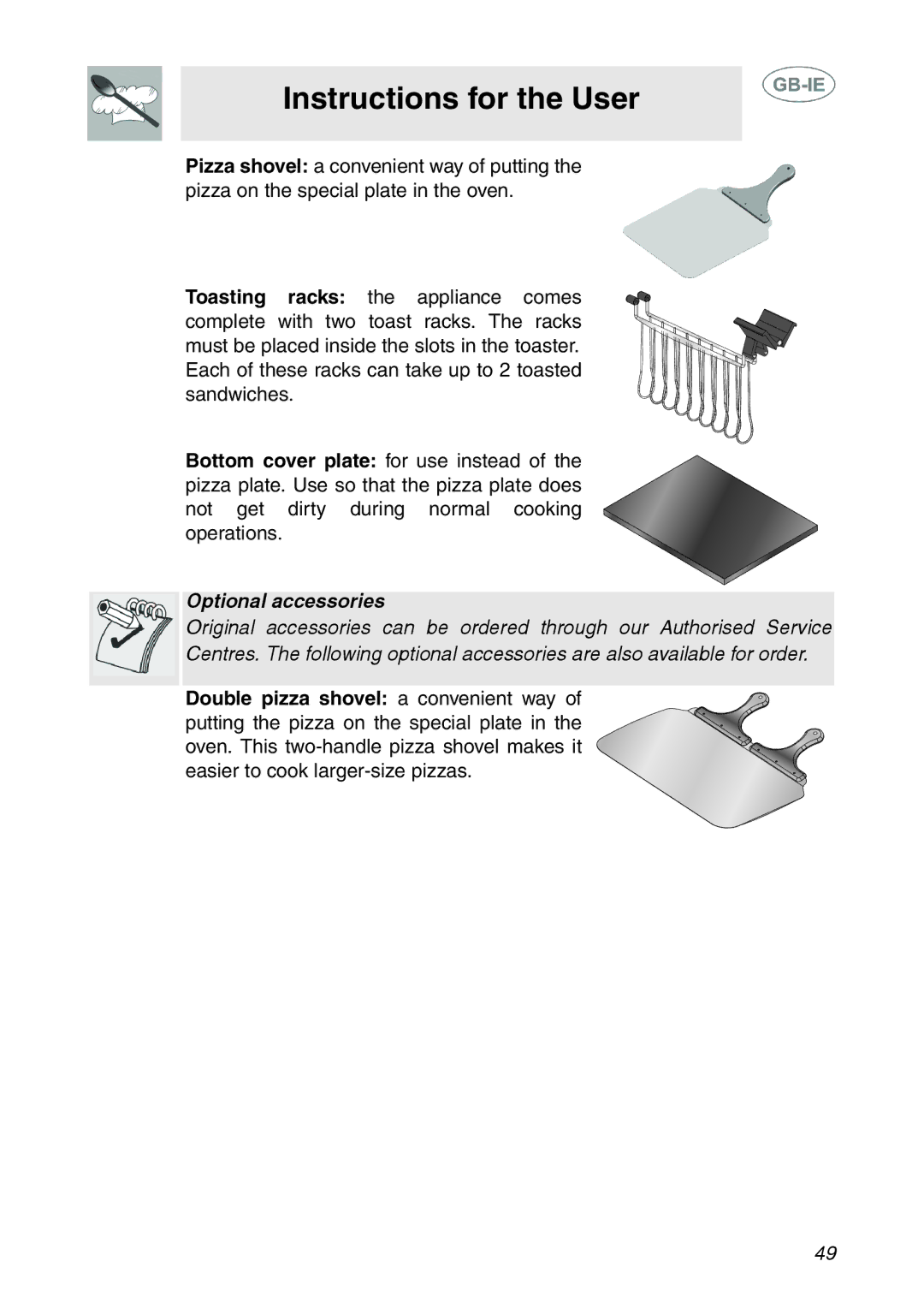 Smeg SE995XT-5, SE995XT-7 manual Optional accessories 