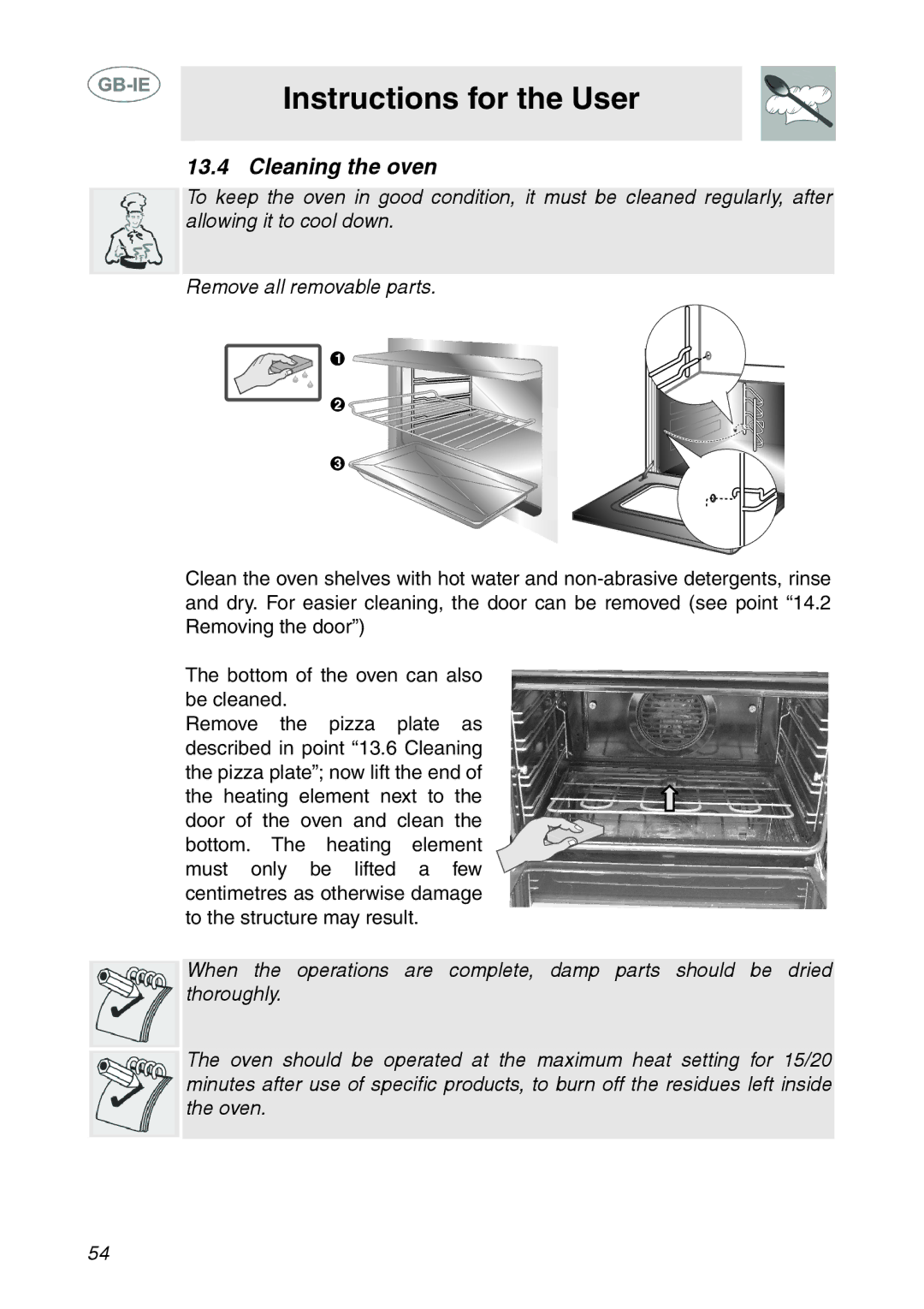 Smeg SE995XT-7, SE995XT-5 manual Cleaning the oven 