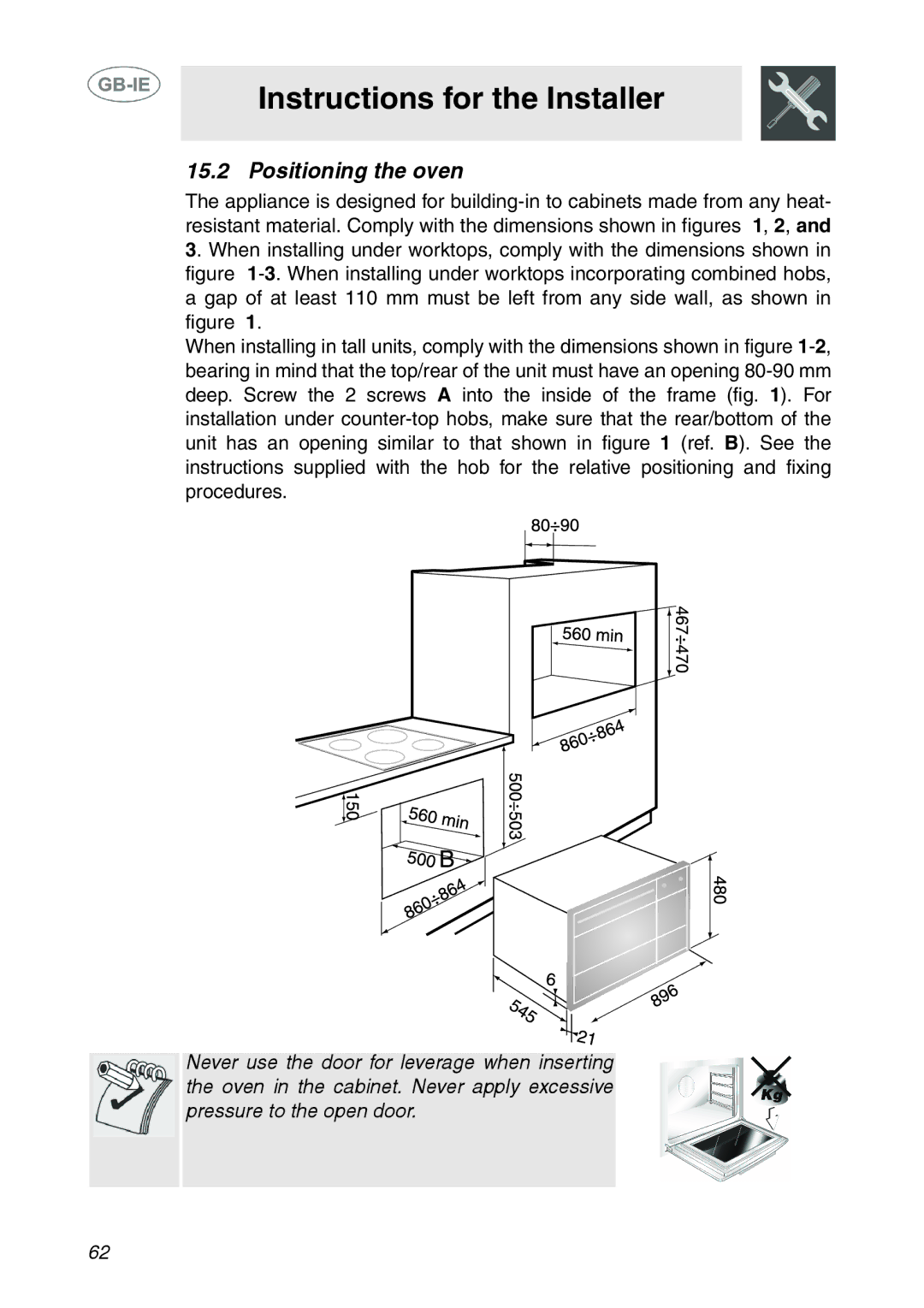 Smeg SE995XT-7, SE995XT-5 manual Positioning the oven 