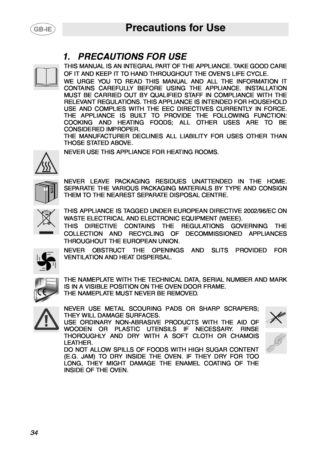 Smeg SE995XT-7, SE995XT-5 manual Precautions for Use, Precautions For Use 