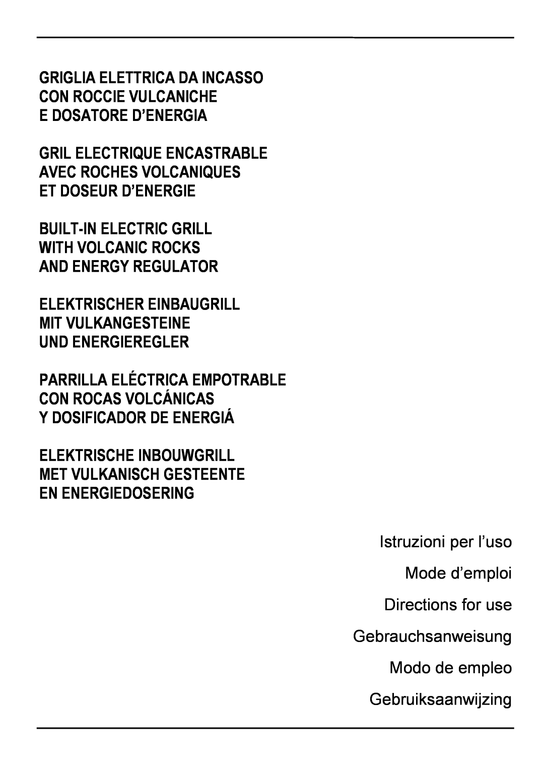 Smeg SEGR530X manual Griglia Elettrica Da Incasso 