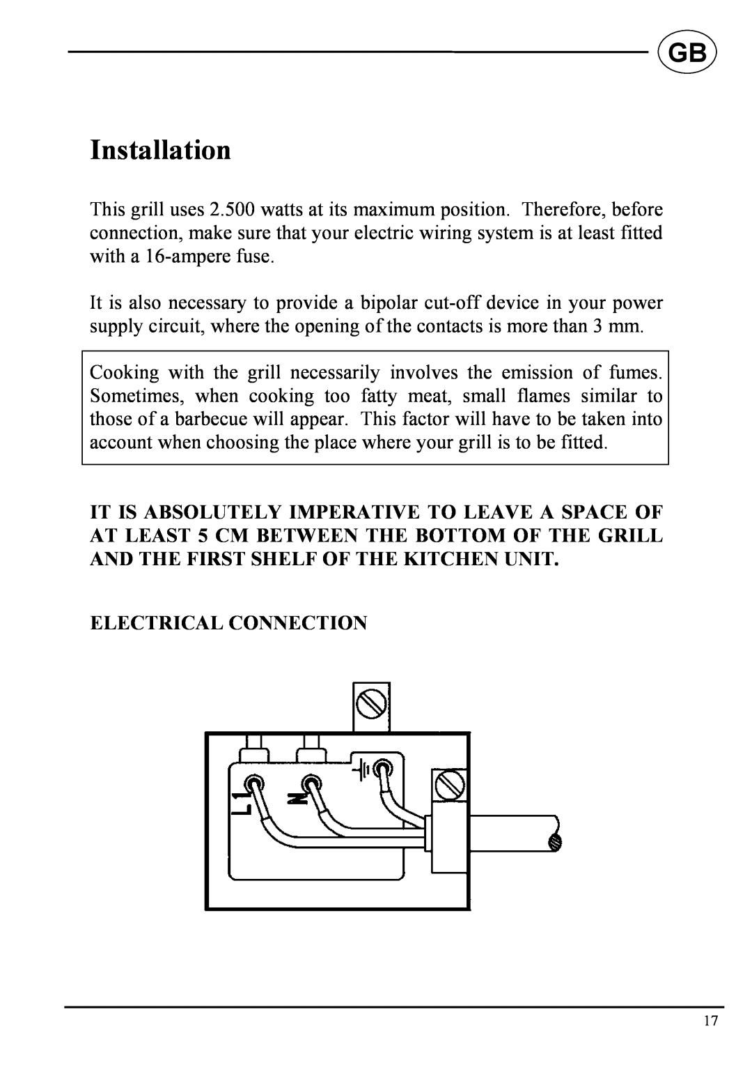 Smeg SEGR530X manual Installation, Electrical Connection 