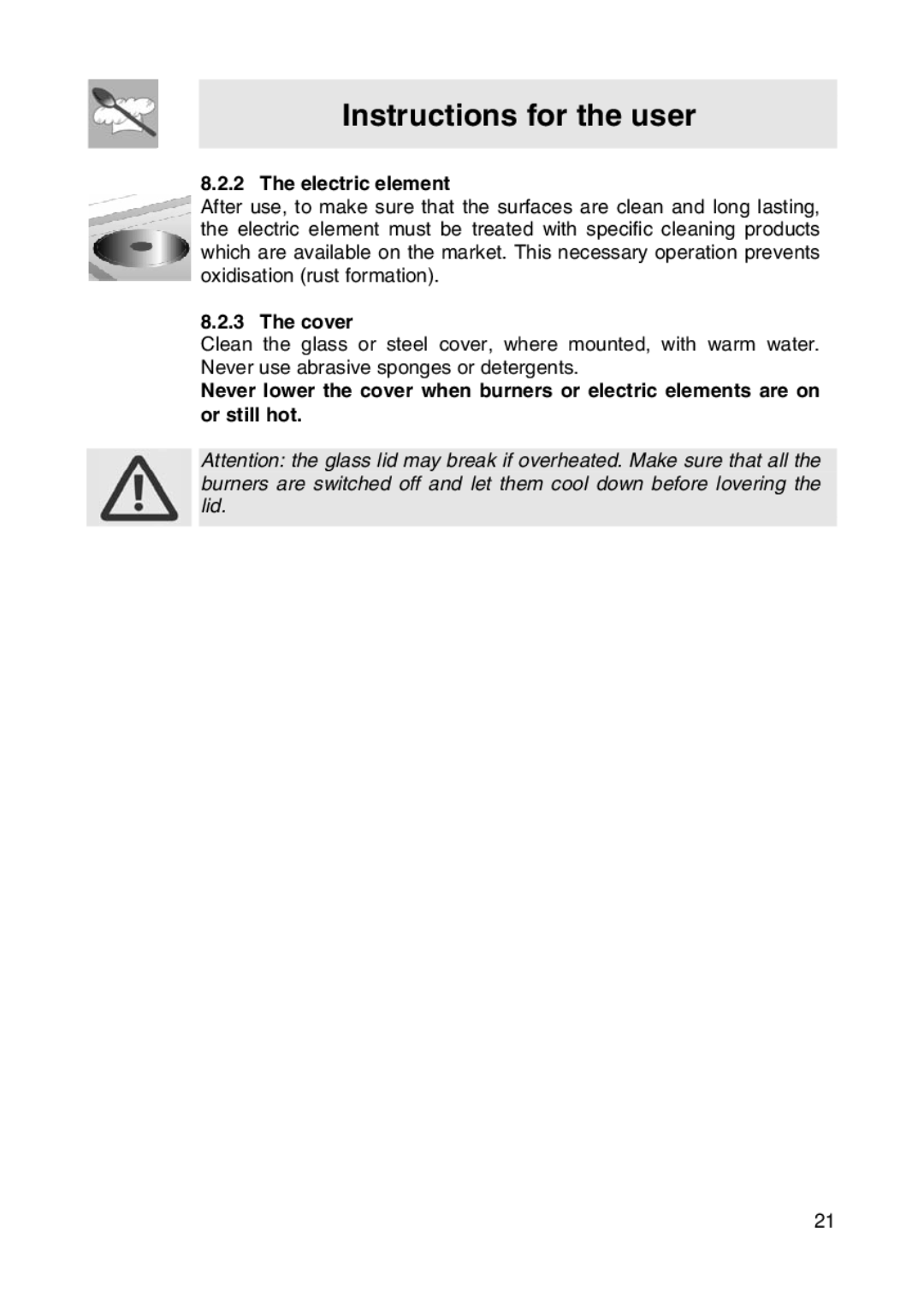 Smeg SER63LPG manual Electric element, Cover 