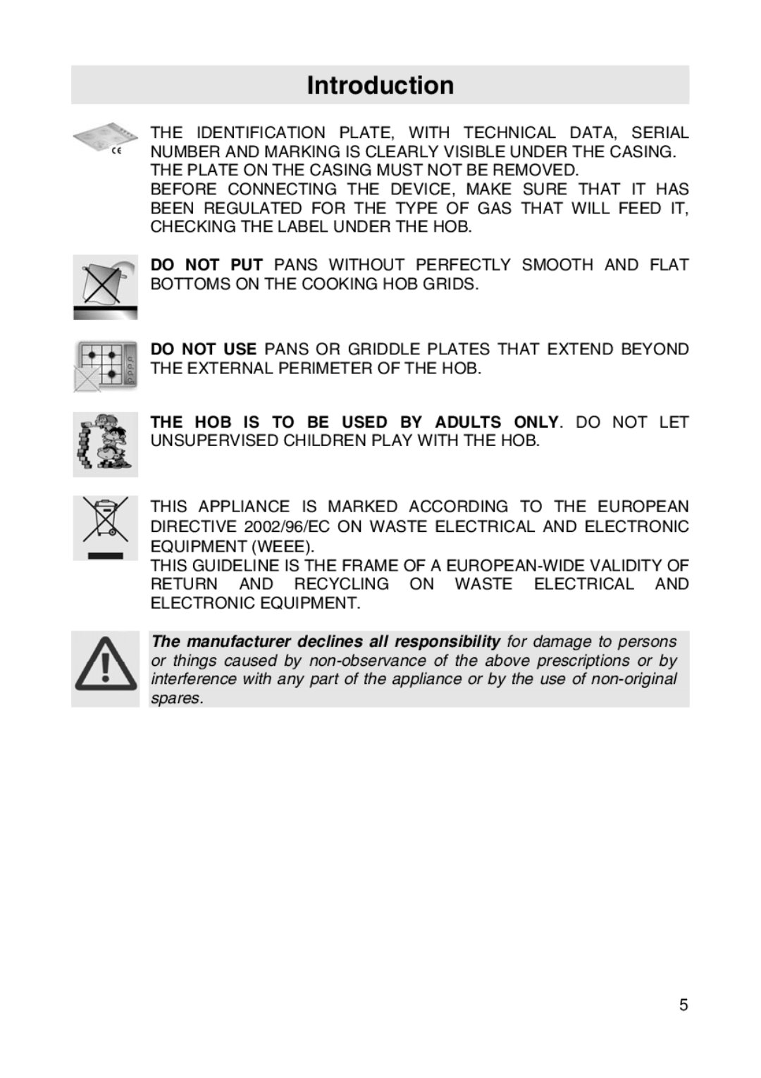 Smeg SER63LPG manual Introduction 